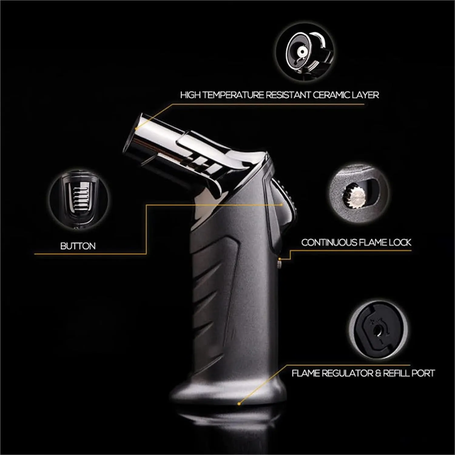 Windproof Straight Torch Lighter, Adjustable Flame Size, Lockable Fire Key, Rechargeable Portable Lighter, Suitable for Men, Friends (No Fuel Included)(Red)