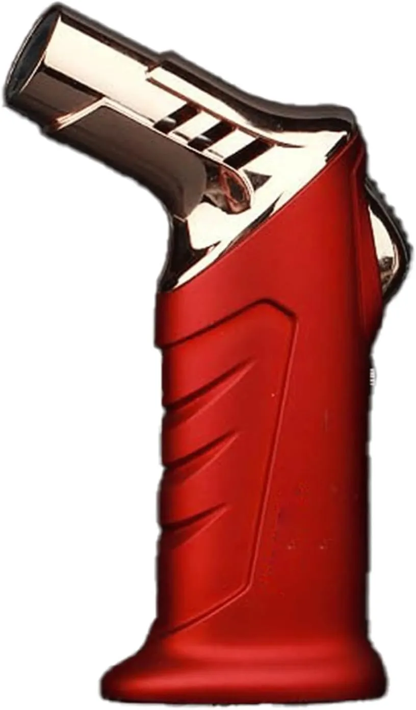 Windproof Straight Torch Lighter, Adjustable Flame Size, Lockable Fire Key, Rechargeable Portable Lighter, Suitable for Men, Friends (No Fuel Included)(Red)