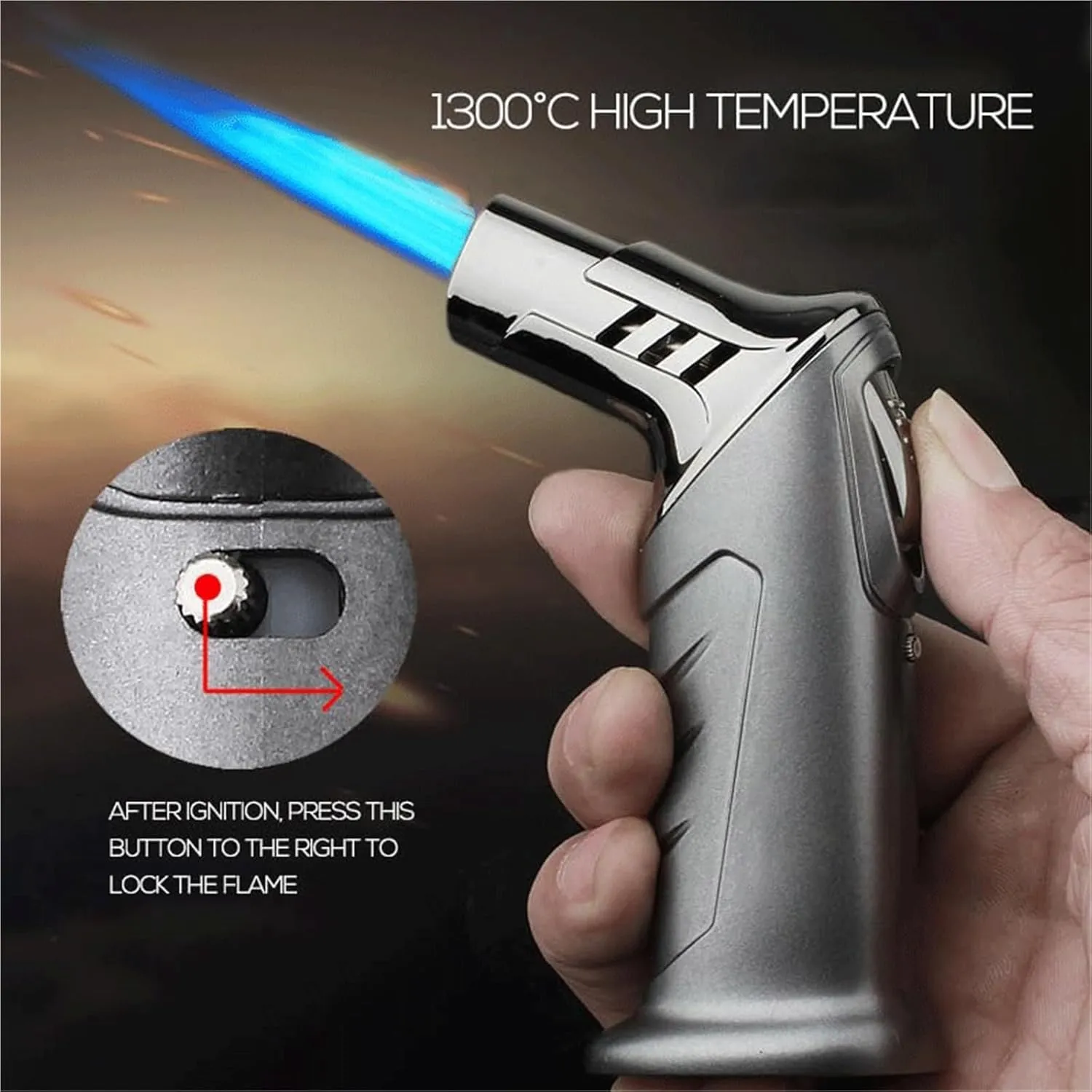 Windproof Straight Torch Lighter, Adjustable Flame Size, Lockable Fire Key, Rechargeable Portable Lighter, Suitable for Men, Friends (No Fuel Included)(Red)