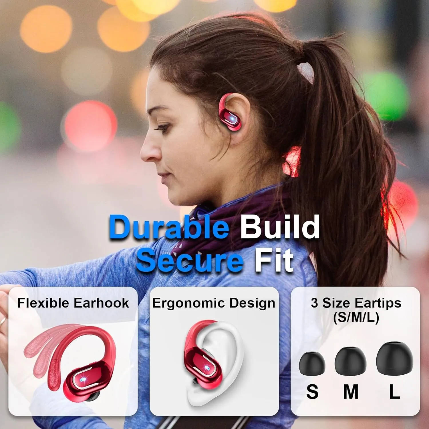 Wireless Earbud, 75Hrs Bluetooth 5.4 Headphones IP7 Waterproof for Sport, Running Wireless Earphones with ENC Noise Canceling Mics, Deep Bass Over Ear bud with Earhooks for Android, iOS, Workout, Gym