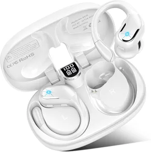 Wireless Earbud Bluetooth 5.4 Headphones 75Hrs Playtime, 2025 Bluetooth Earbuds Deep Bass Noise Cancelling Mic, Over Ear Bud with Sport Earhooks, IP7 Waterproof Earphones Button Control, USB-C White