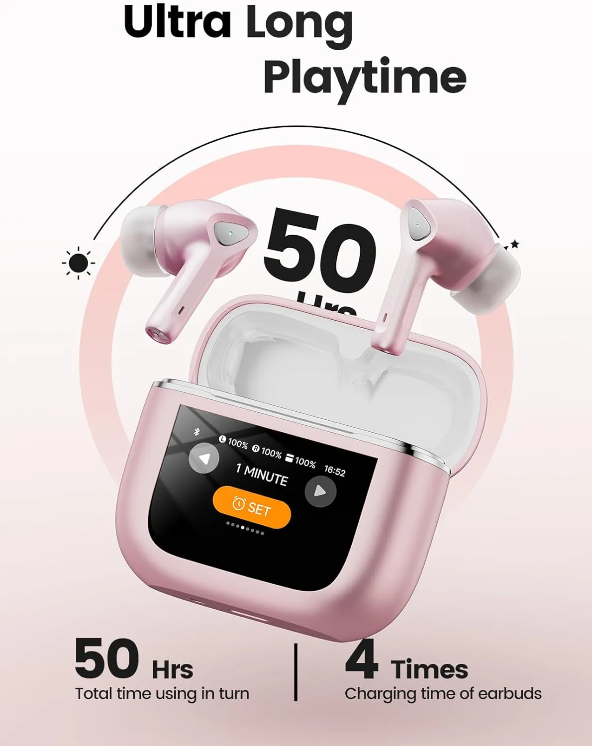 Wireless Earbuds Bluetooth 5.3 Headphones 50H Playtime Deep Bass Stereo Ear Buds with Mic IPX7 Waterproof Comfort Lightweight in Ear Earphones for Pad Android/iOS Phones Gifts for Women Men