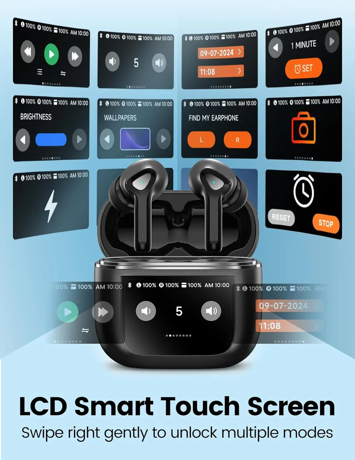 Wireless Earbuds Bluetooth 5.3 Headphones 50H Playtime Deep Bass Stereo Ear Buds with Mic IPX7 Waterproof Comfort Lightweight in Ear Earphones for Pad Android/iOS Phones Gifts for Women Men