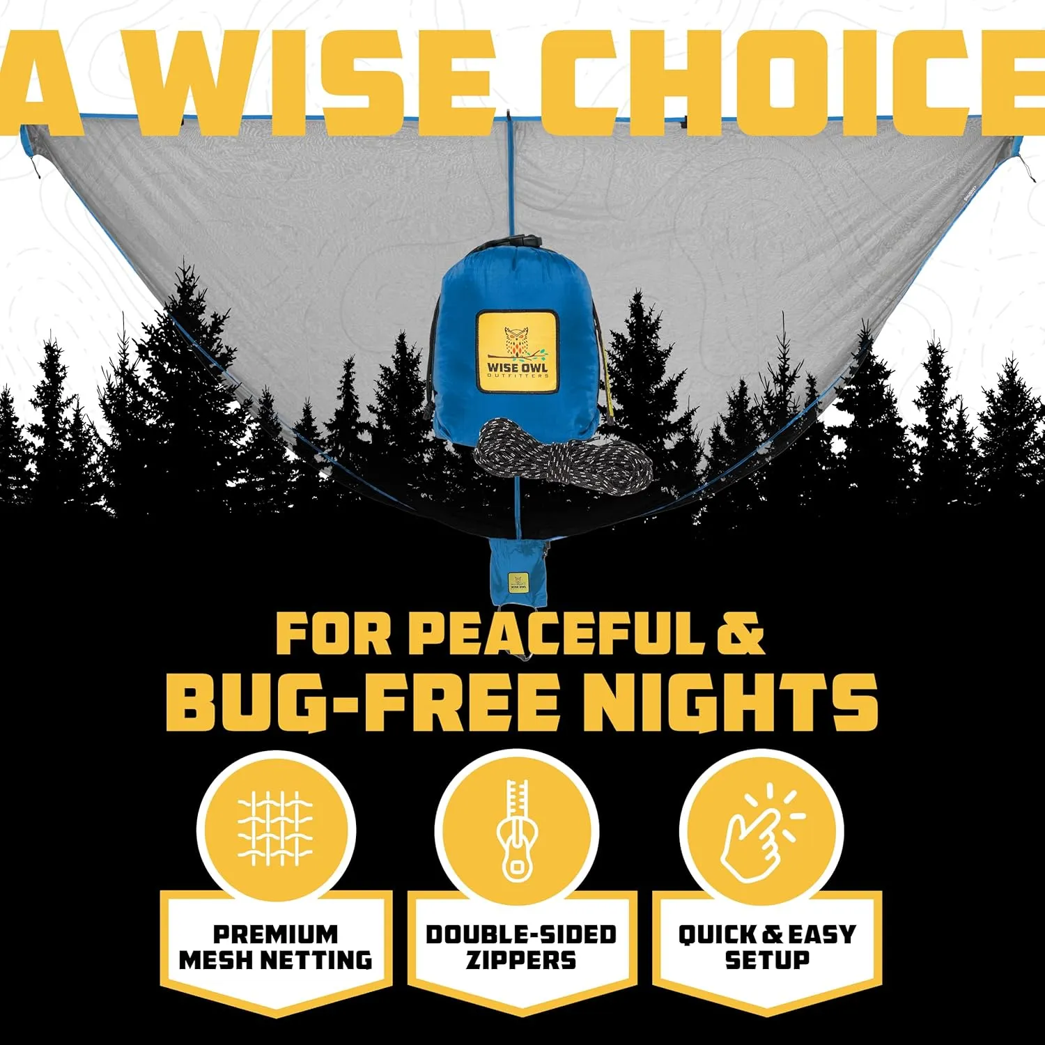 Wise Owl Outfitters Hammock Bug Net - The SnugNet Mosquito Net for Hammocks - Premium Quality, Waterproof, Mesh Hammock Netting w/Double-Sided Zipper - Essential Camping Gear