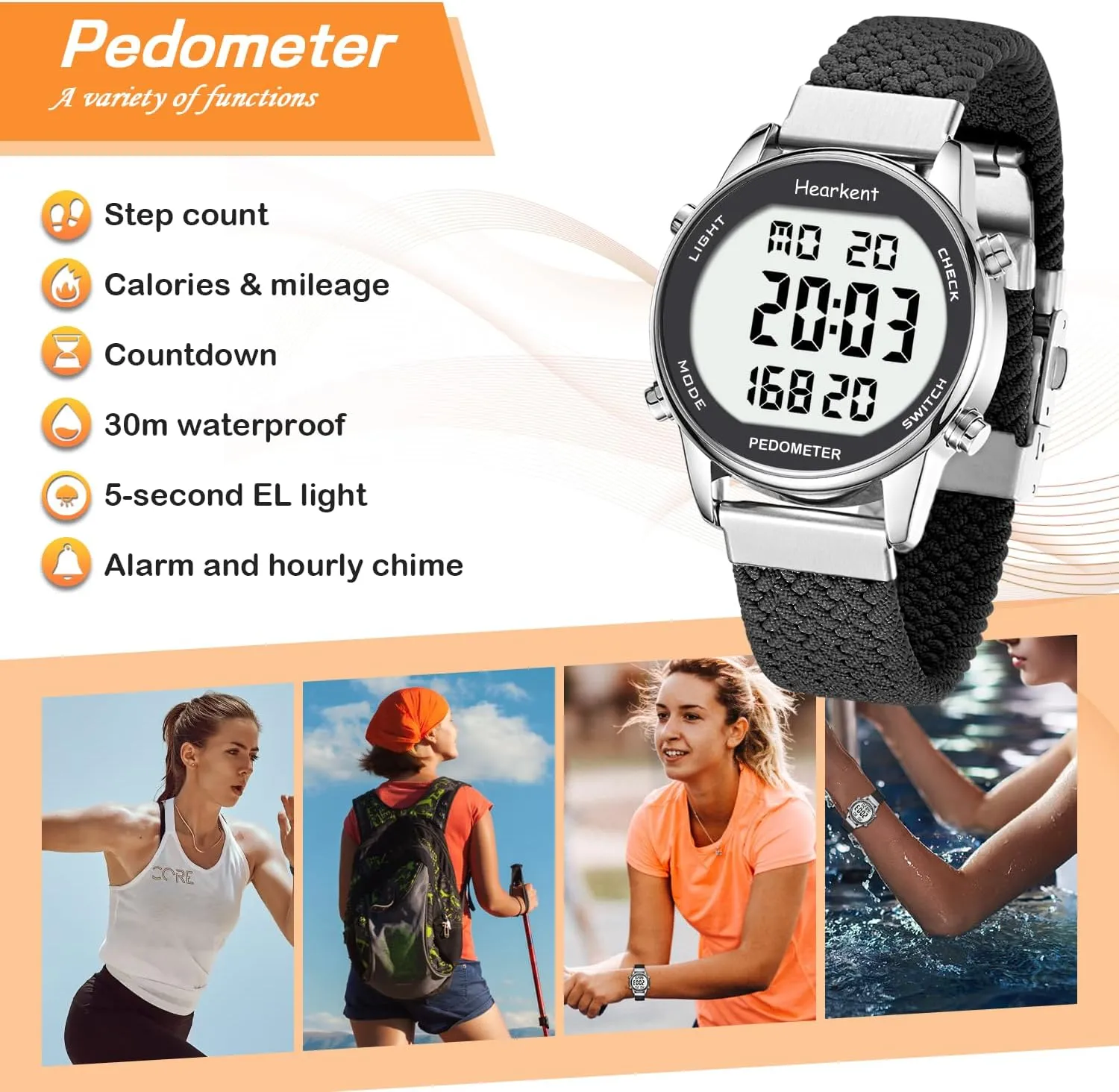 Women Pedometer Watch-Step Tracker Watch with Calories Counter-Non Bluetooth Pedometer Watches-LCD Large Numbers-30M Waterproof Watch-Sport Pedometer Watch Step Counter for Walking