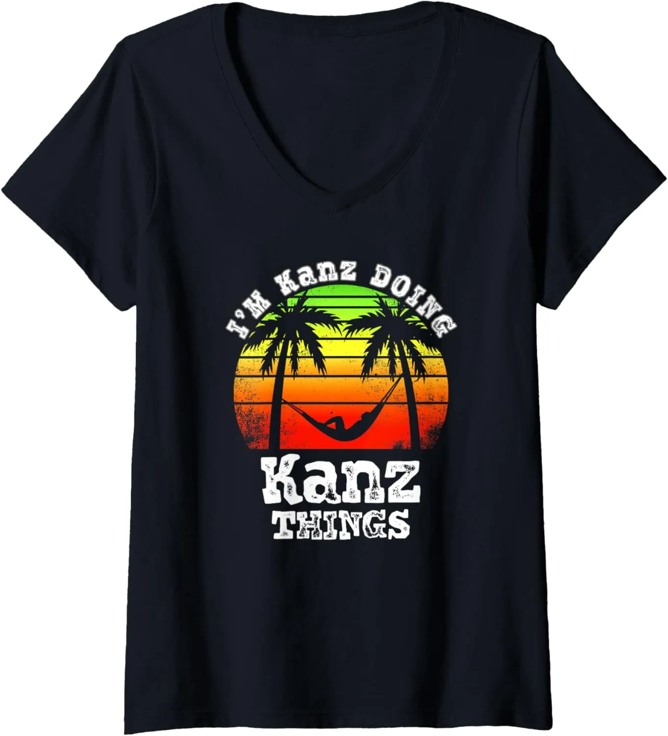 Womens I'm Kanz Doing Kanz Things Asian Names Retro Sunset V-Neck T-Shirt