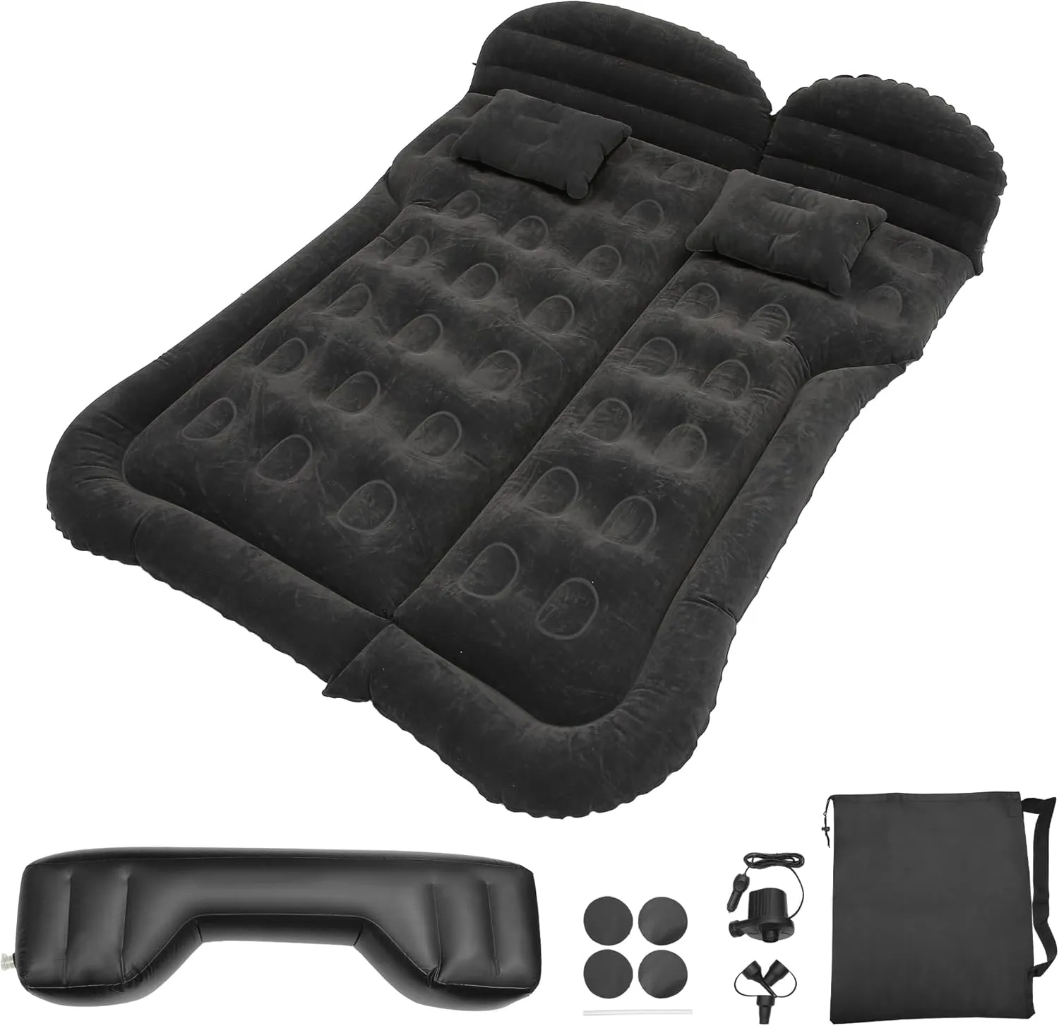 X AUTOHAUX Inflatable Car SUV Air Mattress Camping Bed Cushion Thickened Pillow PVC Flocking Mattress with Electric Air Pump Portable Sleeping Pad for Travel Camping Universal Black