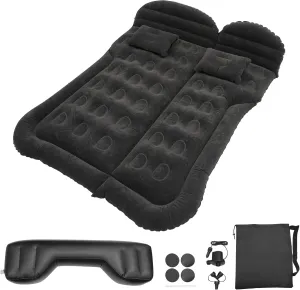 X AUTOHAUX Inflatable Car SUV Air Mattress Camping Bed Cushion Thickened Pillow PVC Flocking Mattress with Electric Air Pump Portable Sleeping Pad for Travel Camping Universal Black