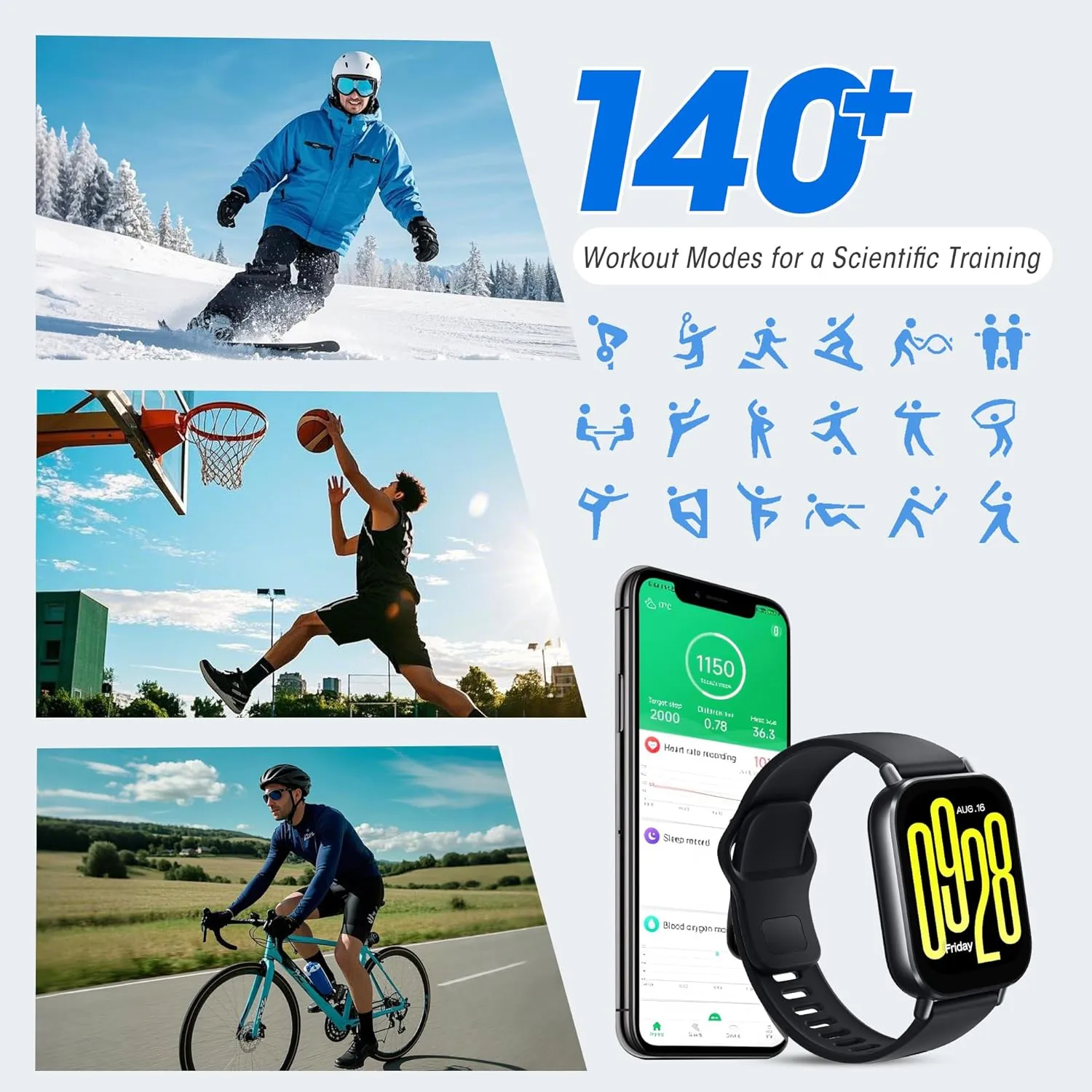 Xiaomi Remi 5 Active Smart Watch, Step Counter Watch for Women Men with 2" LCD Large Display, 140 Sports Modes, 5ATM Waterproof (Active-Midnight Black)