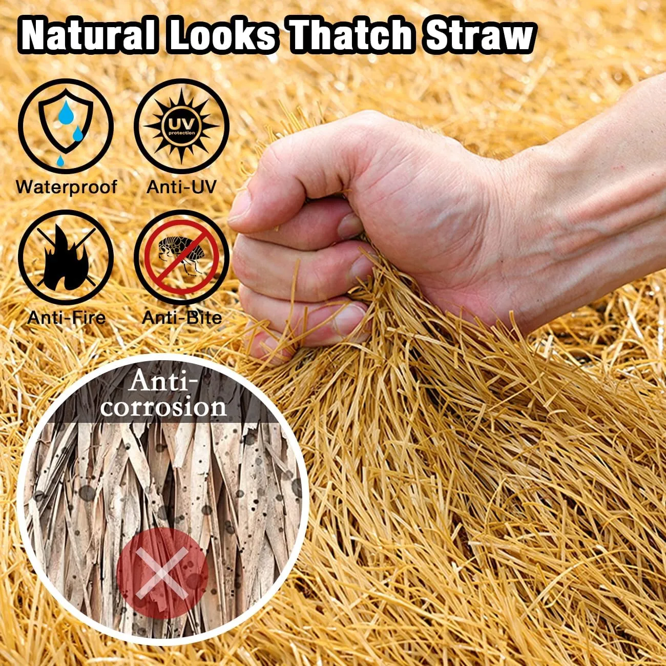 XLX TURF Mexican Artificial Thatch Straw Roof Decoraions 10 ft x 15.74 in, Fireproof Synthetic Palm Thatch Roll, Palapa Thatch Roofing, Duck Blinds Grass