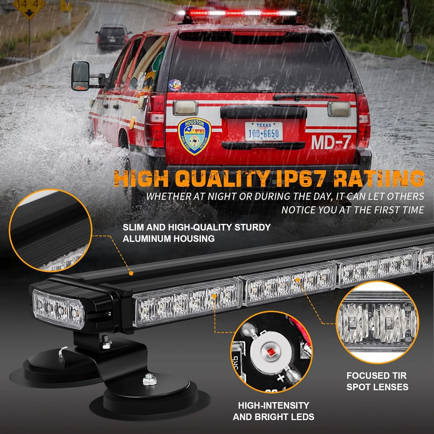 XRIDONSEN 28.4" 80 LED Roof Top Emergency Lights Red White Strobe Light Bar Firefighter Lights Warning Flashing Safety First Responder Lights w/Controller Magnetic Mount for Vehicles POV Fire Trucks