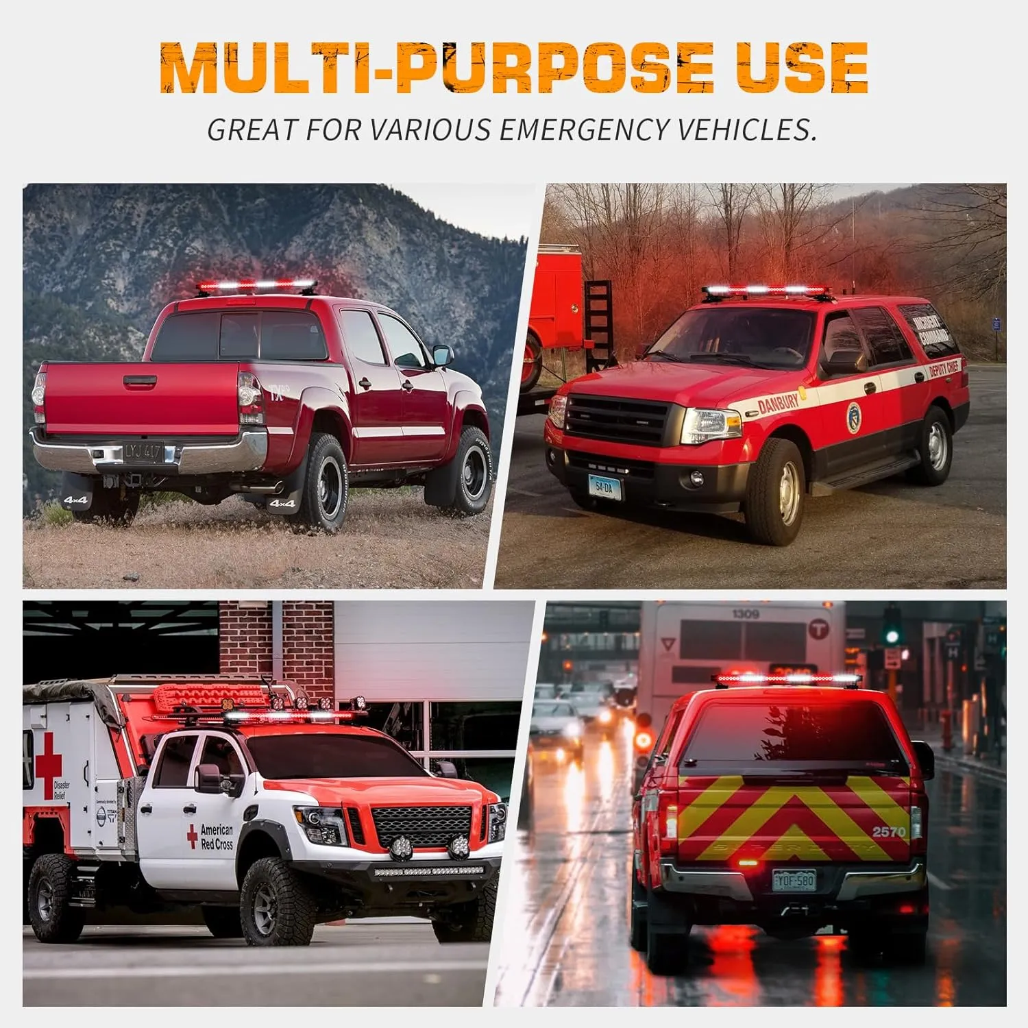 XRIDONSEN 28.4" 80 LED Roof Top Emergency Lights Red White Strobe Light Bar Firefighter Lights Warning Flashing Safety First Responder Lights w/Controller Magnetic Mount for Vehicles POV Fire Trucks