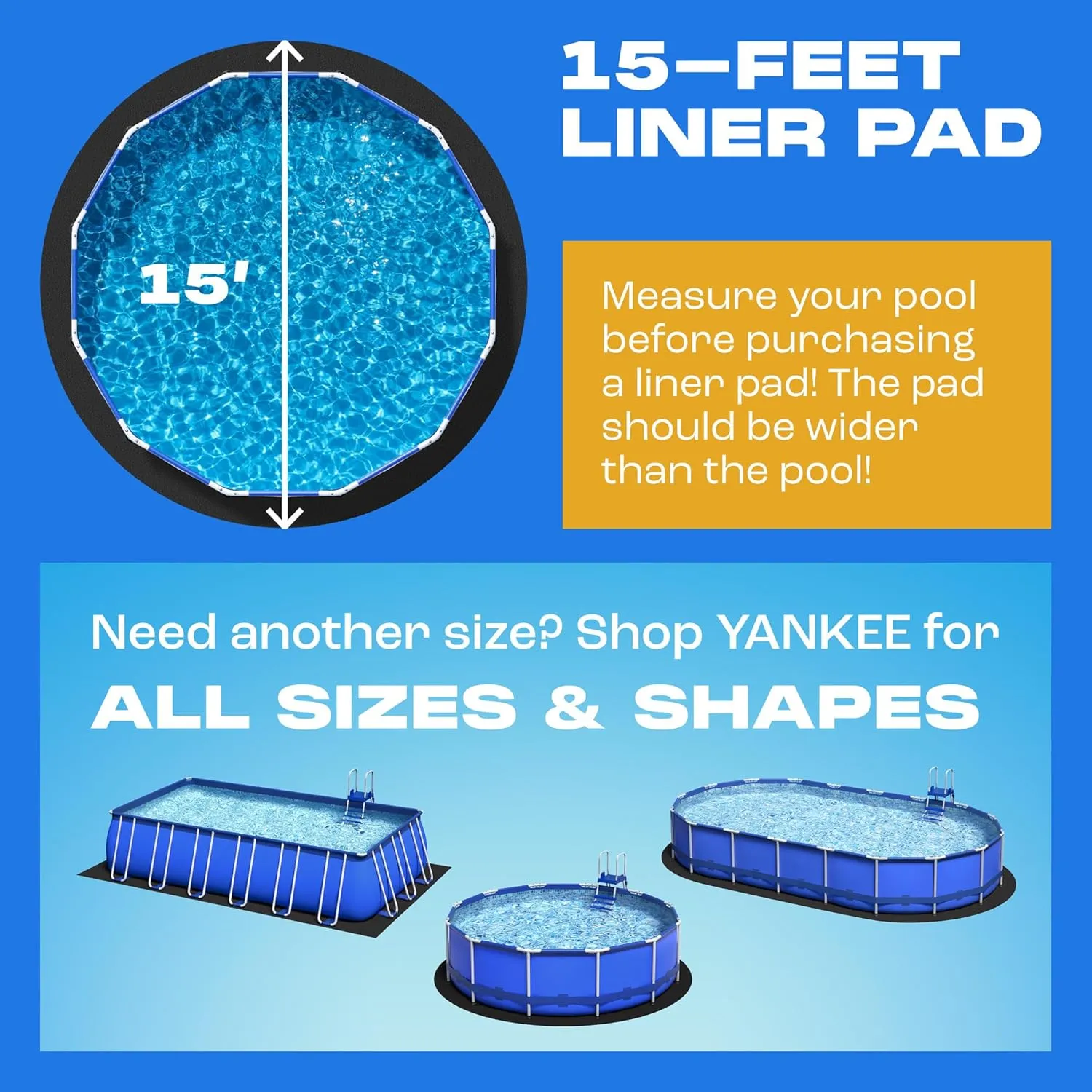 Yankee Pool Liner Pad, 15 Ft Round Puncture Proof Pool Mat, Above Ground Pool Liner Protector Against Tearing, Grass, Under Pad to Prolong Swimming Pool Liner Life