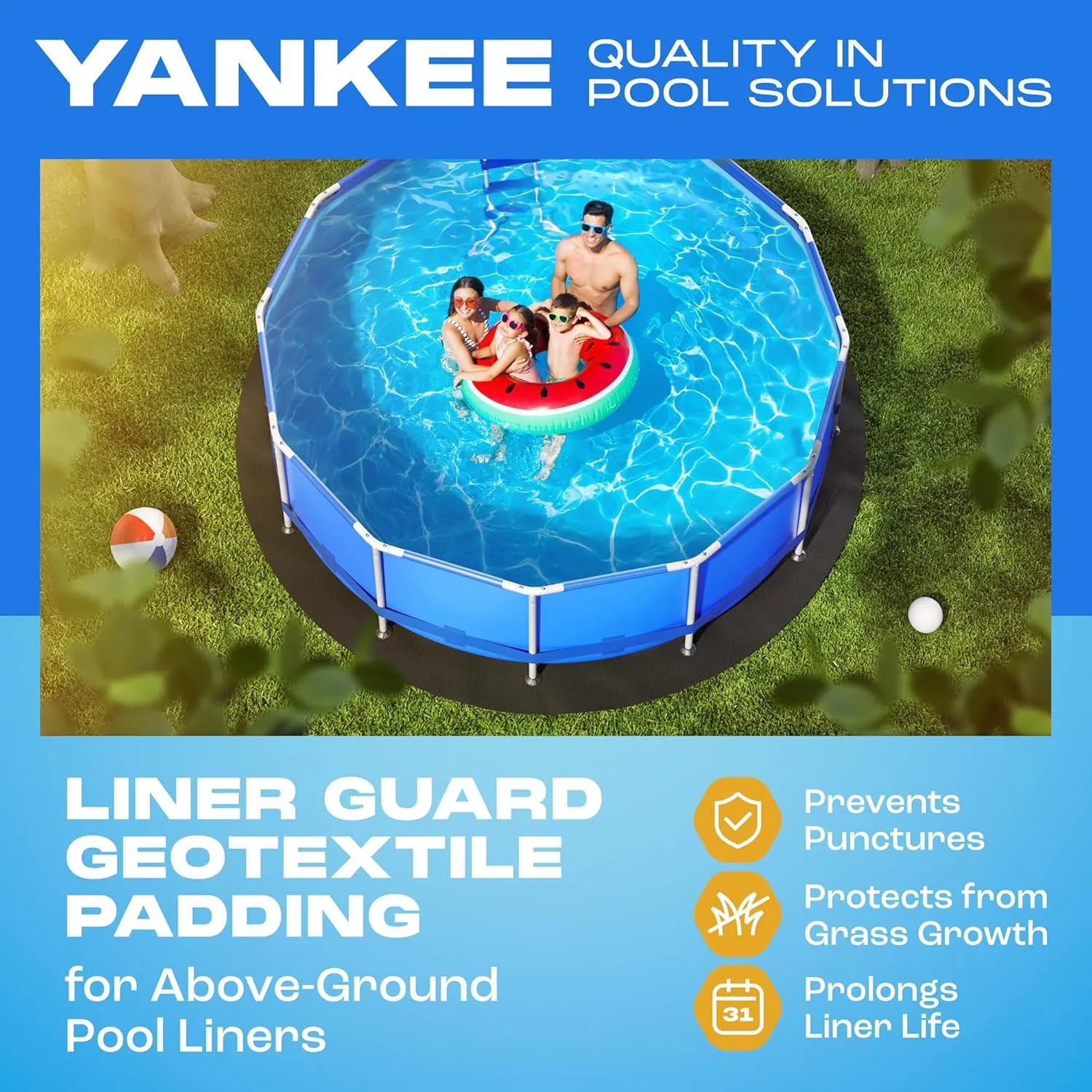 Yankee Pool Liner Pad, 15 Ft Round Puncture Proof Pool Mat, Above Ground Pool Liner Protector Against Tearing, Grass, Under Pad to Prolong Swimming Pool Liner Life