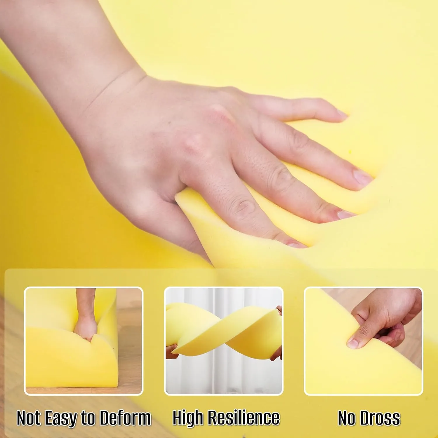 Yellow Foam Board, High-Density Upholstery Foam for Couch Cushion Replacement, Foam Padding for Cushions, Furniture, and DIY Projects, Durable Foam Pad for Chairs, Sofas, and Egg Crate Foam Inserts