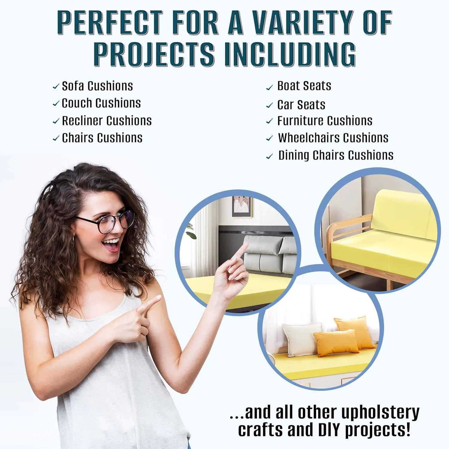 Yellow Foam Board, High-Density Upholstery Foam for Couch Cushion Replacement, Foam Padding for Cushions, Furniture, and DIY Projects, Durable Foam Pad for Chairs, Sofas, and Egg Crate Foam Inserts