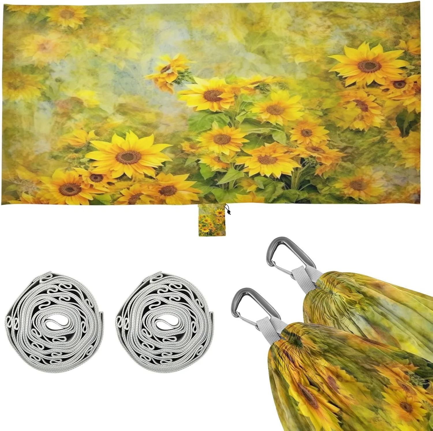 Yellow Sunflowers Camping Hammock, 330 lbs with 2 Tree Straps, Carry Bag, Single Portable Hammock for Outdoor/Indoor, Hiking, Beach, Backpacking, Travel