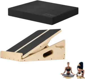 Yes4All 2-in-1 Professional Wooden Balance Boards & Slant Board, 400 lb Adjustable Incline Slant Board for Squats, Balance Boards for Adults   Engineering Wood Slant board & Balance board (2in1)