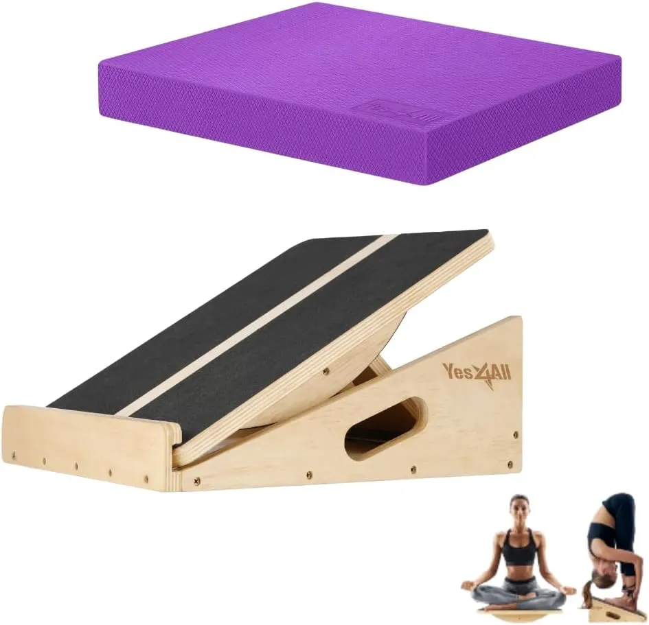 Yes4All 2-in-1 Professional Wooden Balance Boards & Slant Board   Balance Pad