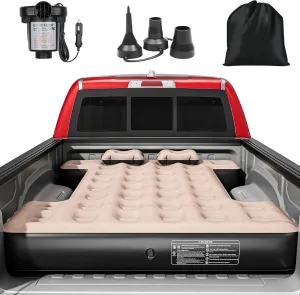 YITAHOME Truck Bed Air Mattress for 5.5-5.8 ft Full-Size Short Truck Beds, Inflatable Car Mattress Bed with Pump, Pillows, Carry Bag & Repair Kit for Outdoor, Travel, Camping (Black&Brown)