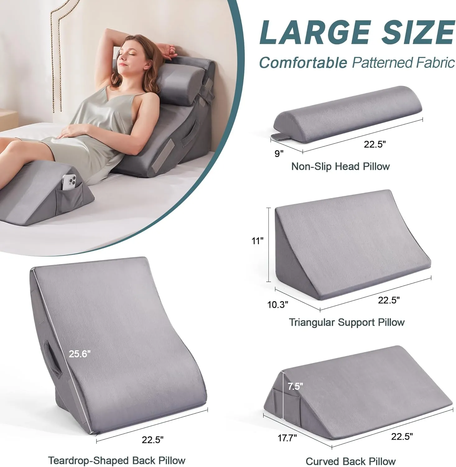 Yojoker 4pcs Orthopedic Bed Wedge Pillow Set for Sleeping - Wedge Pillows for After Surgery for Body Neck Back and Leg Pain Relief, Triangle Pillow Wedge for Sleeping & Acid Reflux & GERD & Snoring