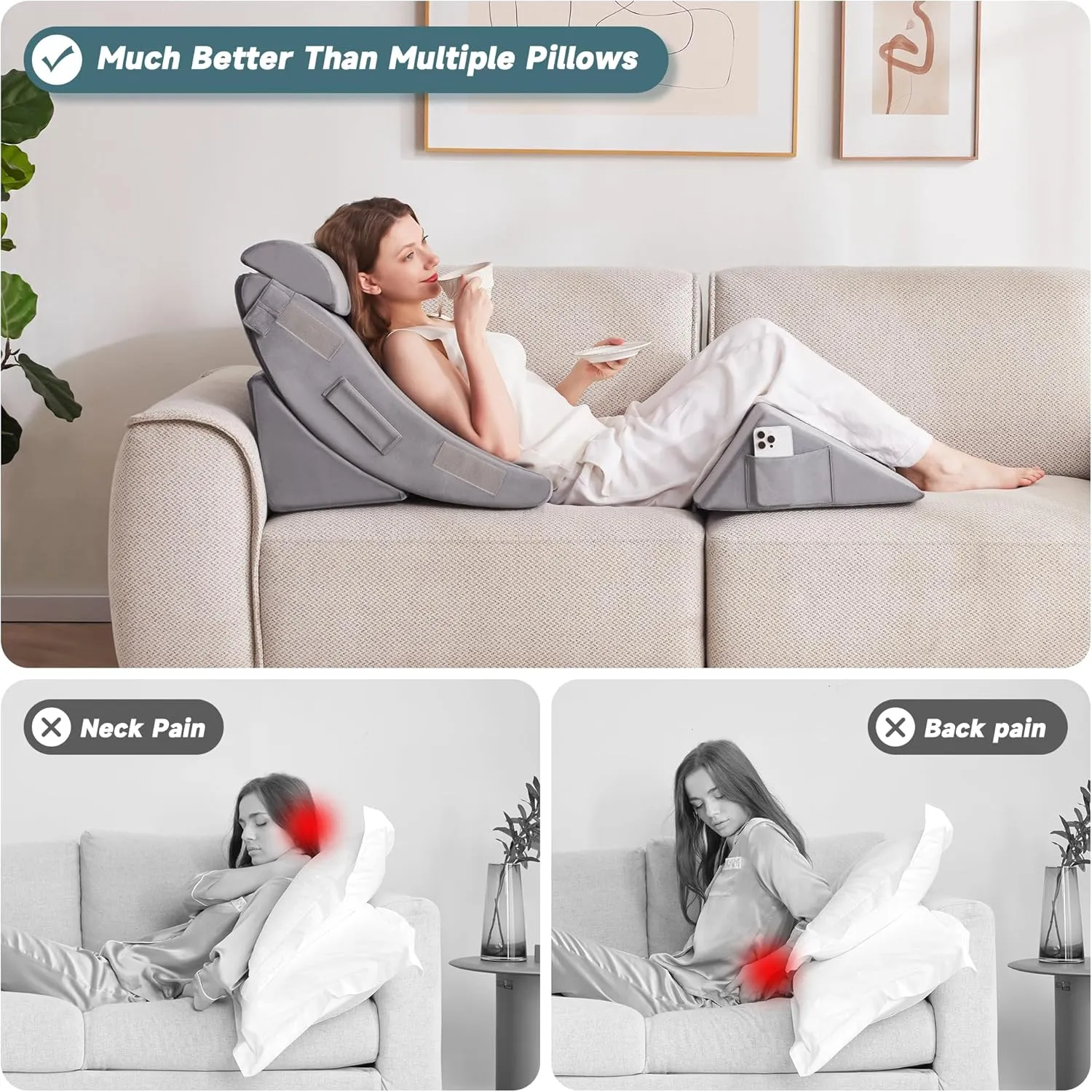 Yojoker 4pcs Orthopedic Bed Wedge Pillow Set for Sleeping - Wedge Pillows for After Surgery for Body Neck Back and Leg Pain Relief, Triangle Pillow Wedge for Sleeping & Acid Reflux & GERD & Snoring