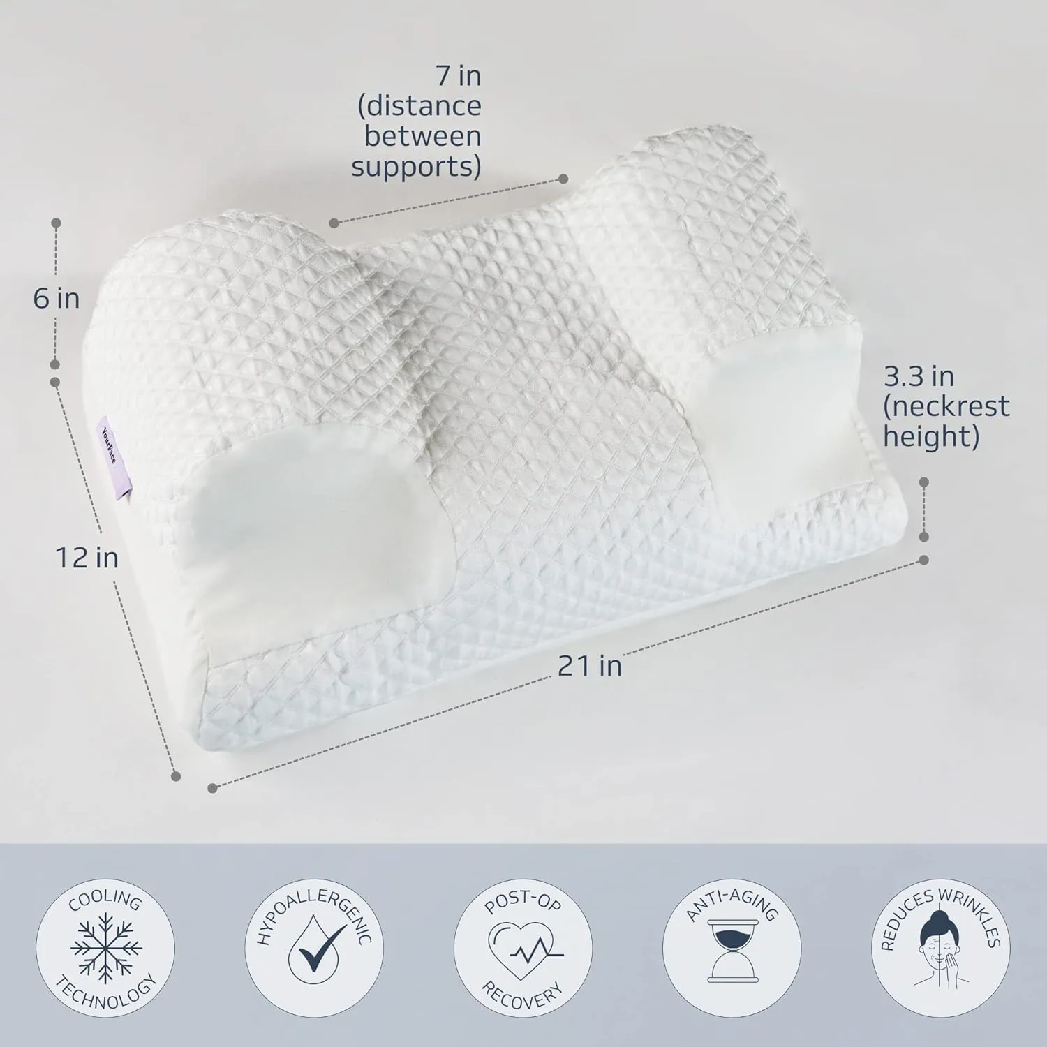 YourFacePillow- Back Sleeper Beauty Pillow, Cervical Neck Pillow, Patented Contour Memory Foam Pillow, Ergonomic Neck, Back and Shoulder Support. Back Sleeping Reduces Pressure on Skin - Cooling