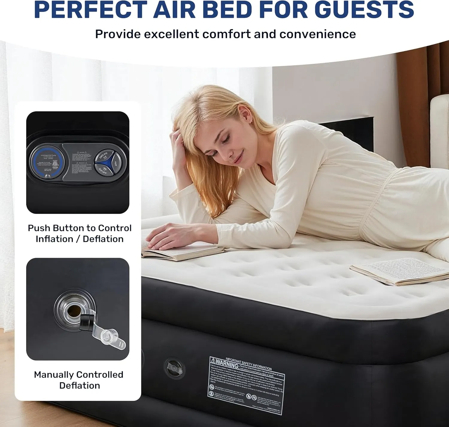 YSSOA Queen Camping Air Mattress with Built-in Electric High-Speed Pump, 18" Bed Height, Comfort Blow Up Inflatable Airbed with Carrying Bag for Travel & Home Guests, Waterproof Foldable Portable