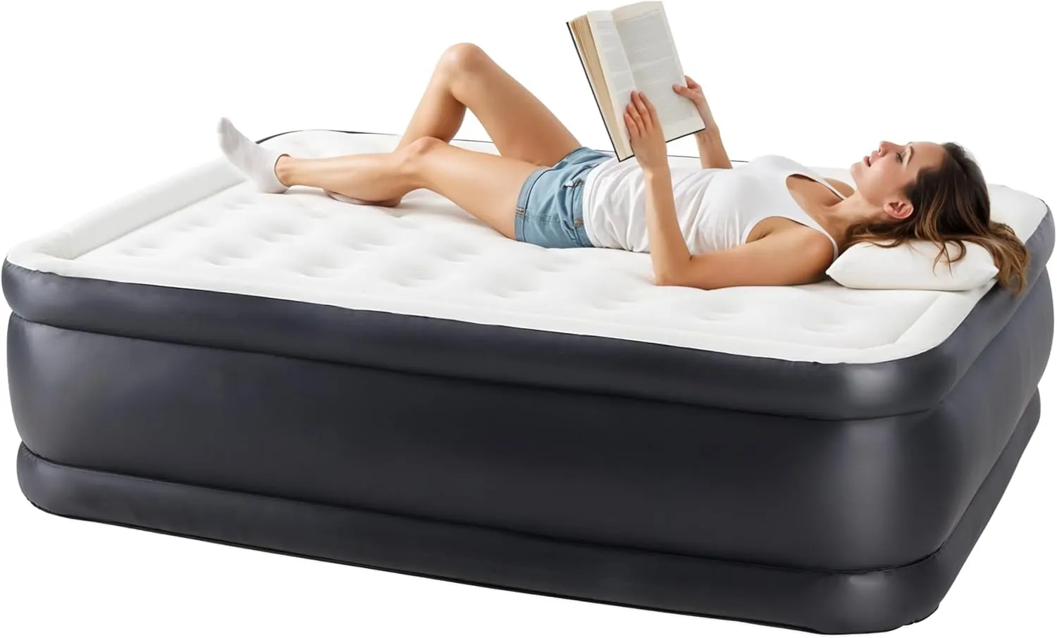YSSOA Queen Camping Air Mattress with Built-in Electric High-Speed Pump, 18" Bed Height, Comfort Blow Up Inflatable Airbed with Carrying Bag for Travel & Home Guests, Waterproof Foldable Portable