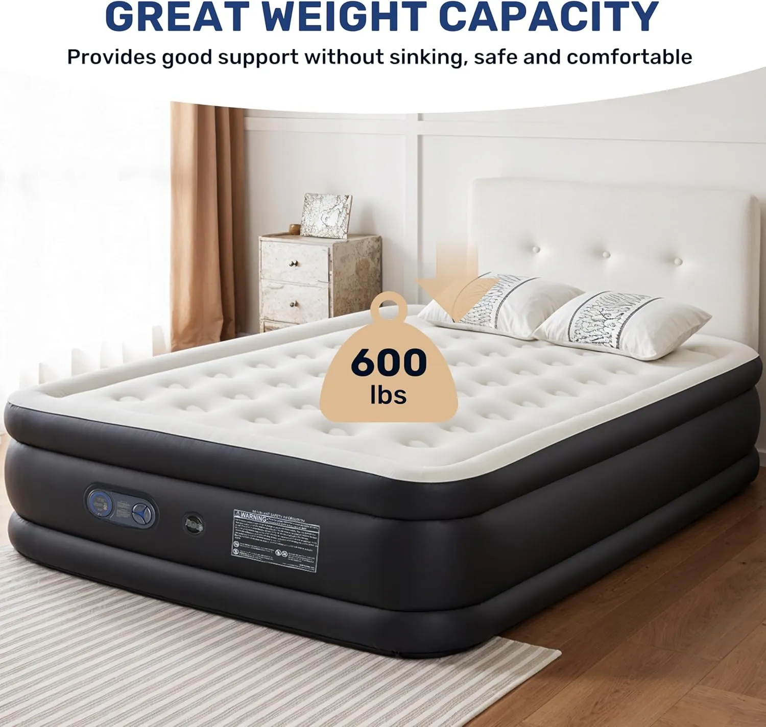 YSSOA Queen Camping Air Mattress with Built-in Electric High-Speed Pump, 18" Bed Height, Comfort Blow Up Inflatable Airbed with Carrying Bag for Travel & Home Guests, Waterproof Foldable Portable