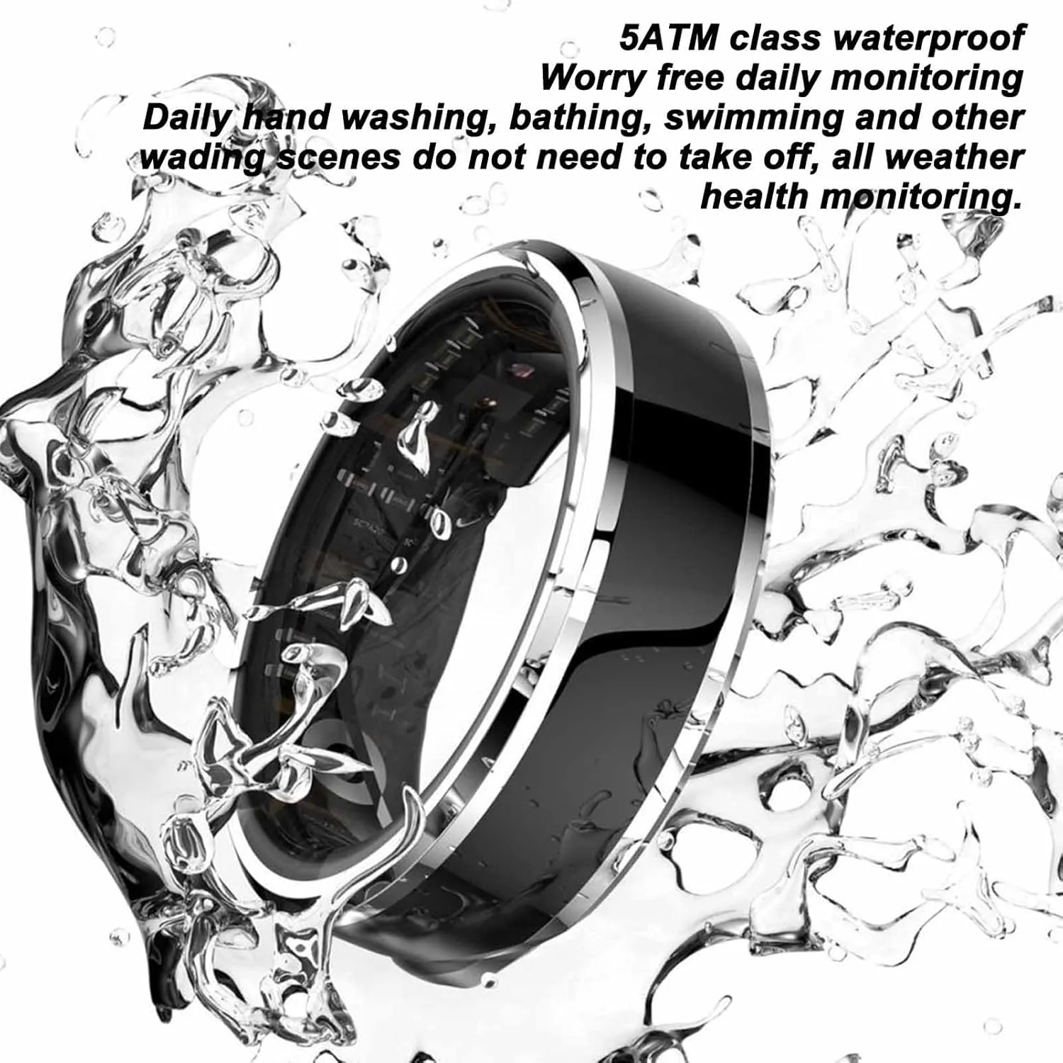 Yunseity Smart Ring Health Tracker, 5ATM Waterproof Sleep Monitoring Step Counting Bluetooth Fitness Tracker, Universal Ring for Men and Women