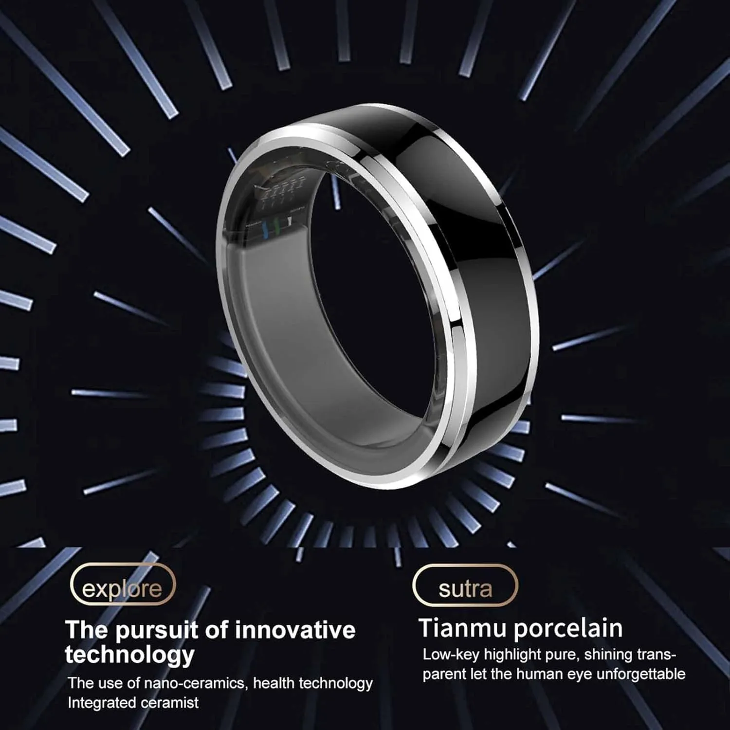 Yunseity Smart Ring Health Tracker, 5ATM Waterproof Sleep Monitoring Step Counting Bluetooth Fitness Tracker, Universal Ring for Men and Women