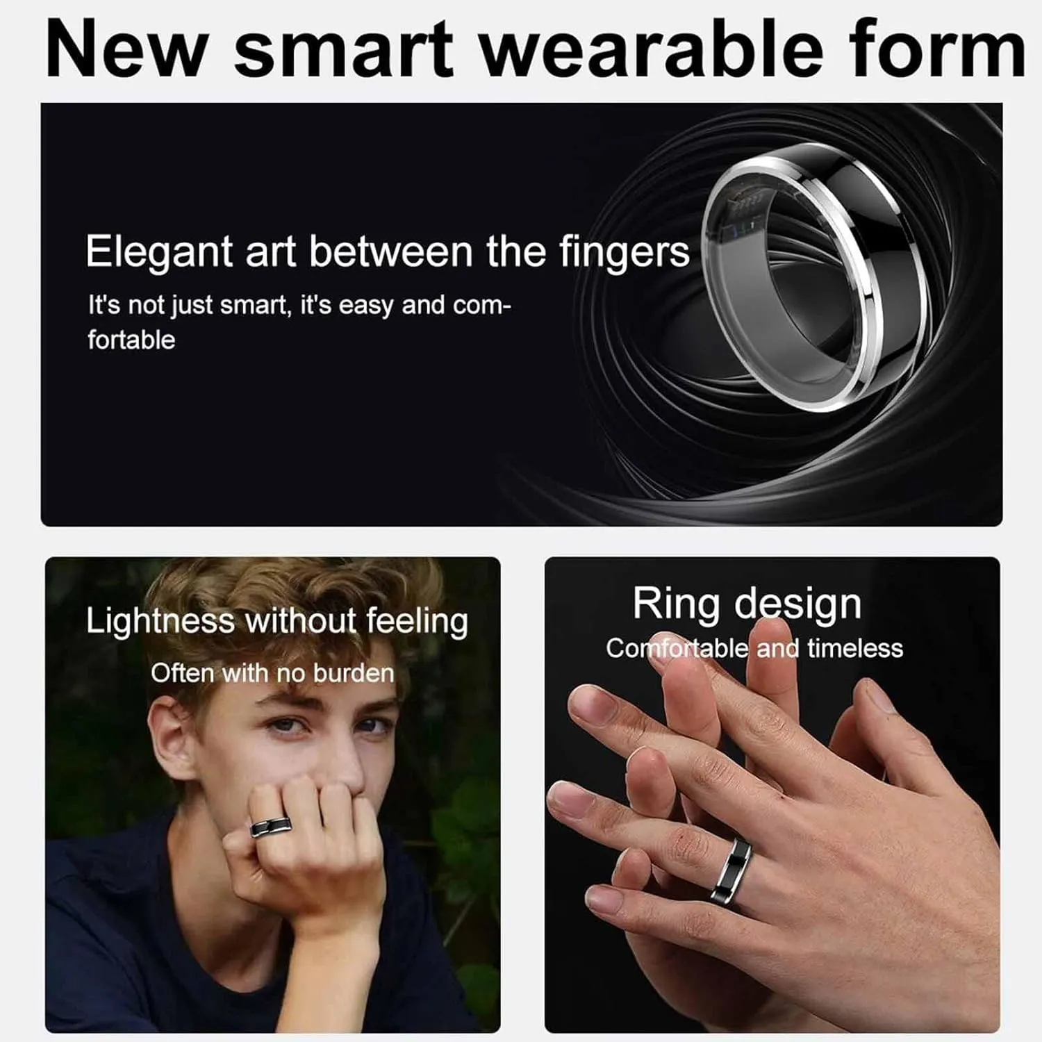 Yunseity Smart Ring Health Tracker, 5ATM Waterproof Sleep Monitoring Step Counting Bluetooth Fitness Tracker, Universal Ring for Men and Women