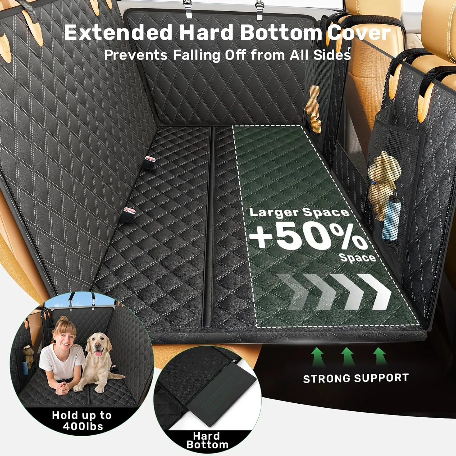 Zanch 2025 Upgraded Dog Car Seat Cover, 400 lbs Heavy Duty Hard Bottom, Waterproof & Anti-Scratch Back Seat Protector, Nonslip Pet Hammock Extender for Cars, SUV, Trucks, Standard-Orange