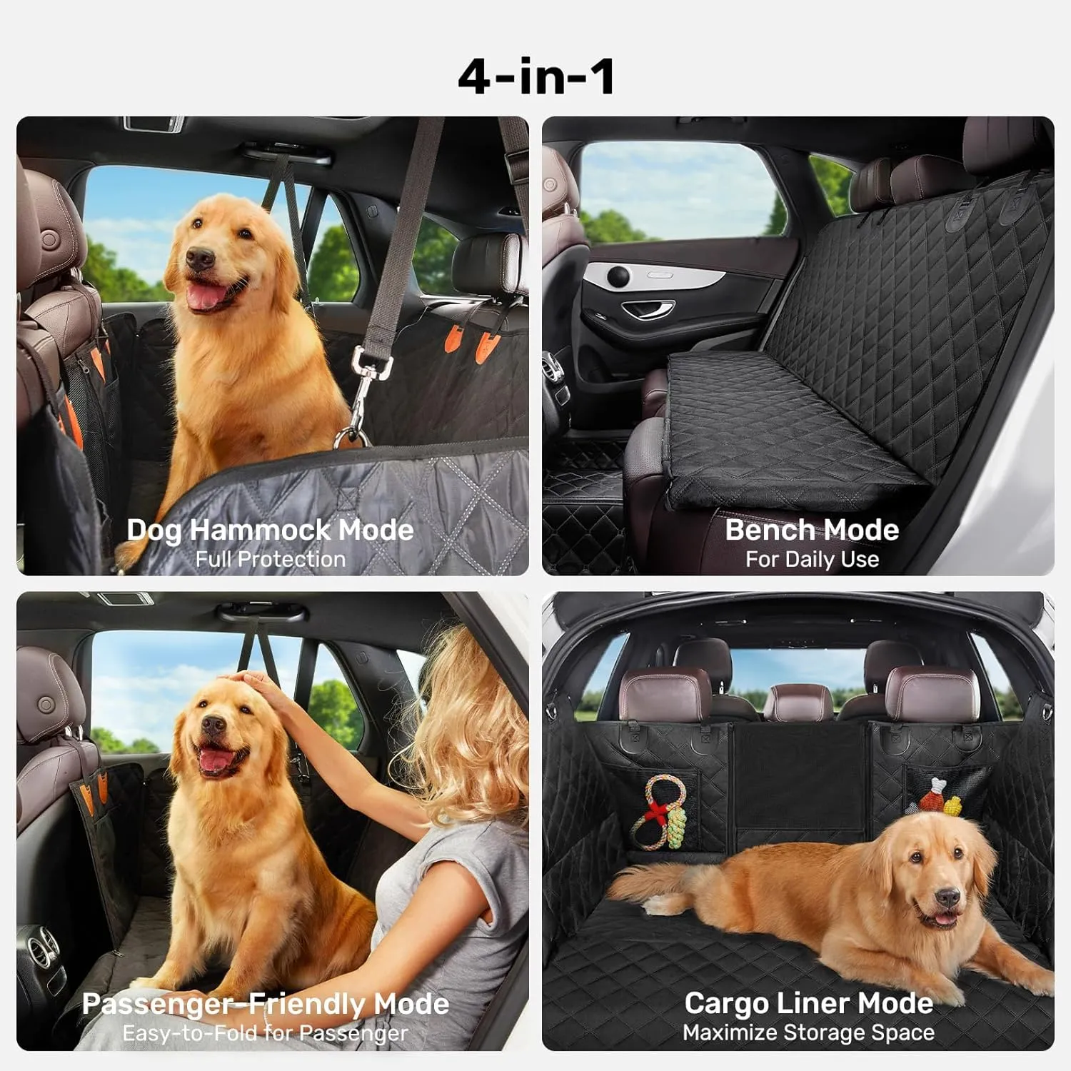 Zanch 2025 Upgraded Dog Car Seat Cover, 400 lbs Heavy Duty Hard Bottom, Waterproof & Anti-Scratch Back Seat Protector, Nonslip Pet Hammock Extender for Cars, SUV, Trucks, Standard-Orange