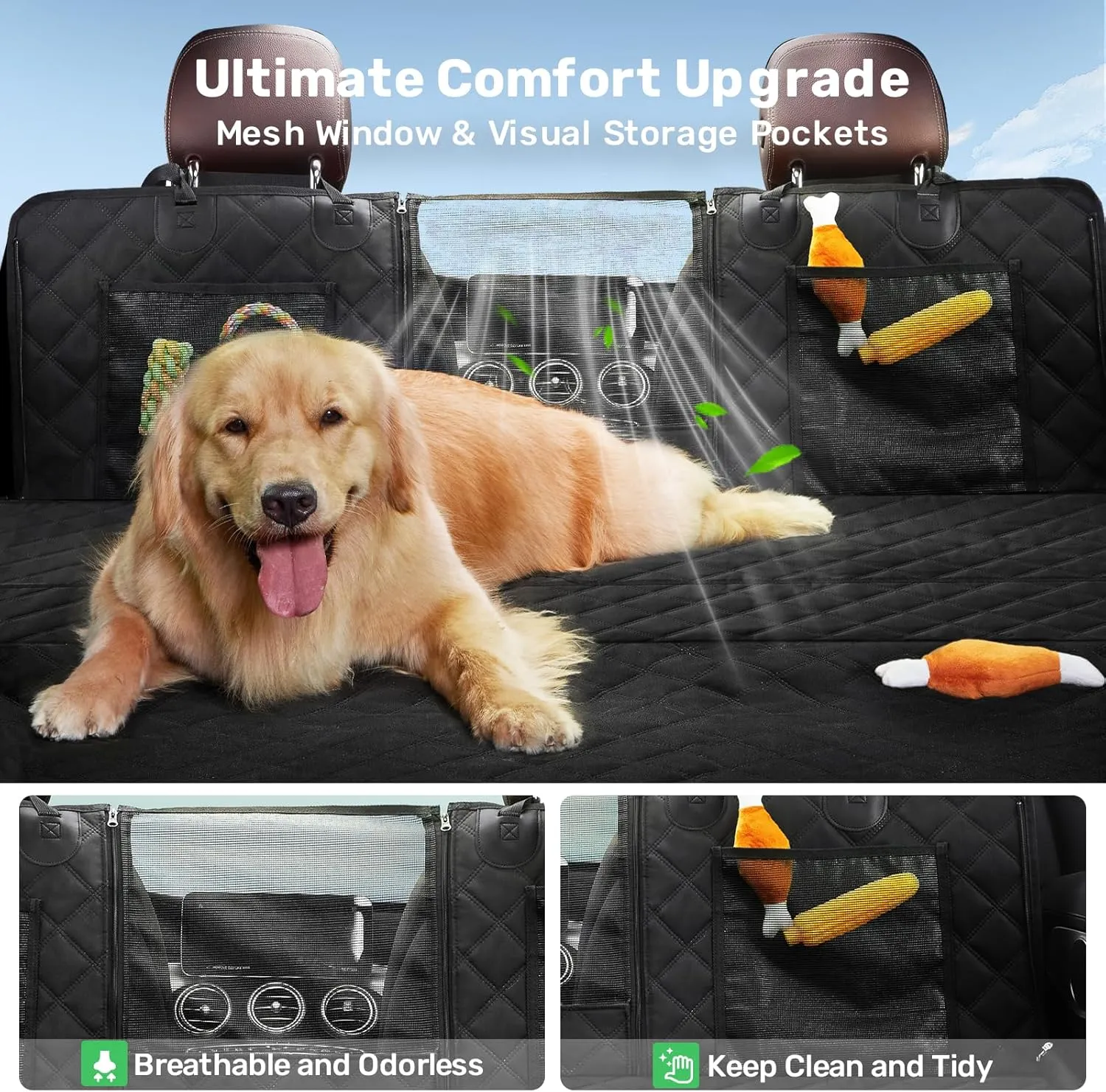 Zanch 2025 Upgraded Dog Car Seat Cover, 400 lbs Heavy Duty Hard Bottom, Waterproof & Anti-Scratch Back Seat Protector, Nonslip Pet Hammock Extender for Cars, SUV, Trucks, Standard-Orange