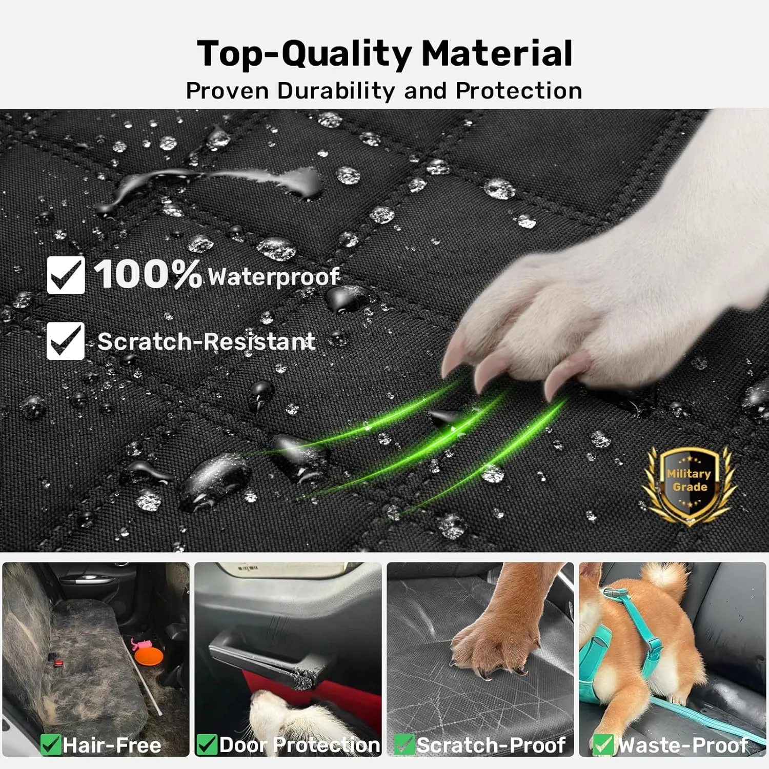 Zanch 2025 Upgraded Dog Car Seat Cover, 400 lbs Heavy Duty Hard Bottom, Waterproof & Anti-Scratch Back Seat Protector, Nonslip Pet Hammock Extender for Cars, SUV, Trucks, Standard-Orange