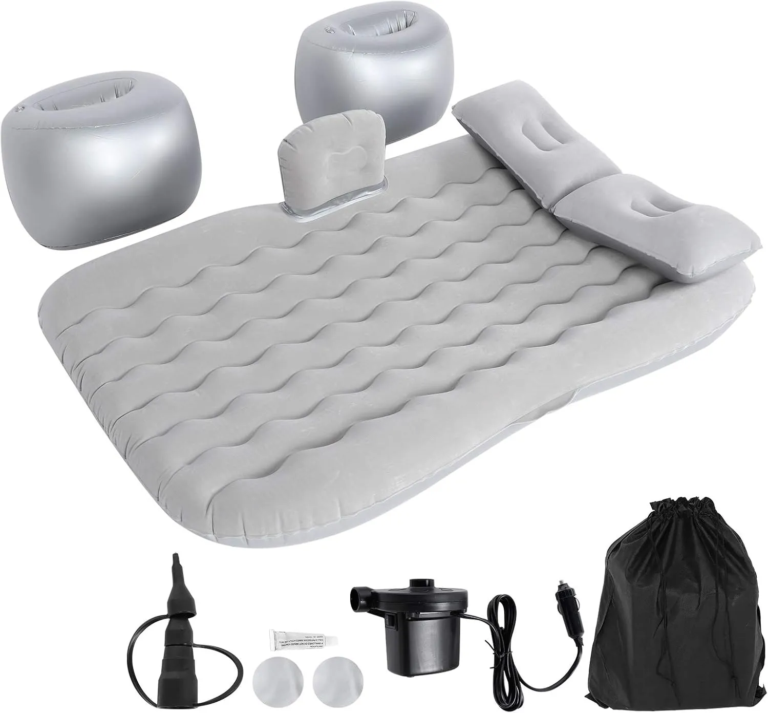 Zerone SUV Air Mattress Soft Flocking PVC Inflatable Car Air Mattress Ripple Design Portable Inflatable Car Mattress for Various Car, SUVs, MPVs etc. (Gray)