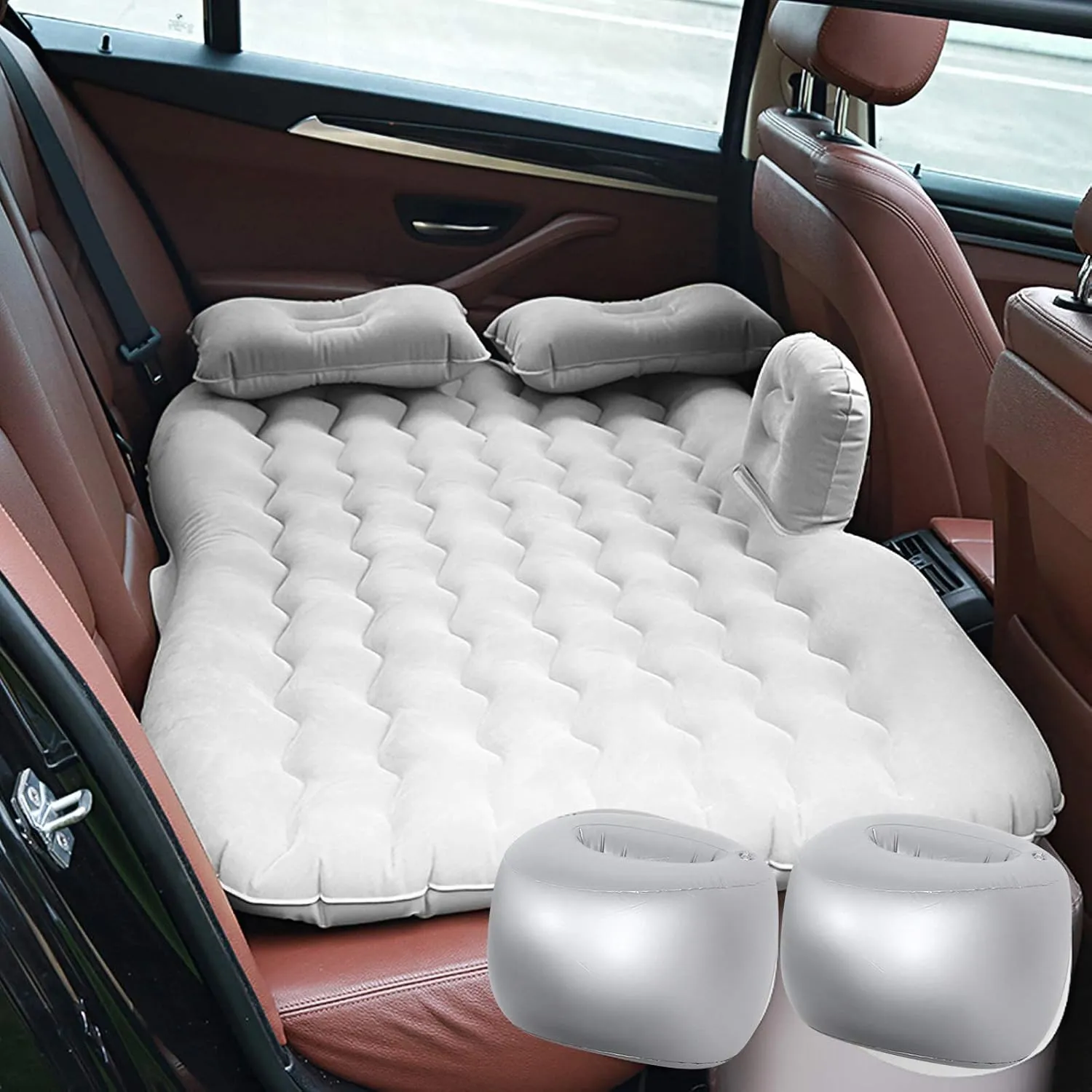 Zerone SUV Air Mattress Soft Flocking PVC Inflatable Car Air Mattress Ripple Design Portable Inflatable Car Mattress for Various Car, SUVs, MPVs etc. (Gray)