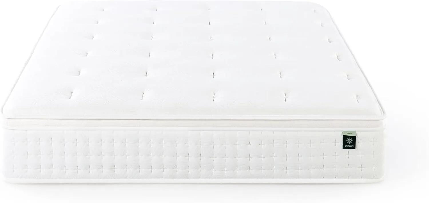 ZINUS 12 Inch Euro Top Pocket Spring Hybrid Mattress, Queen, Pressure Relief, Pocket Innersprings for Motion Isolation, Mattress in A Box
