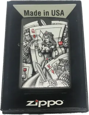 Zippo Custom Lighter - Graphic Queen of Diamonds Card Gambling w/Kings