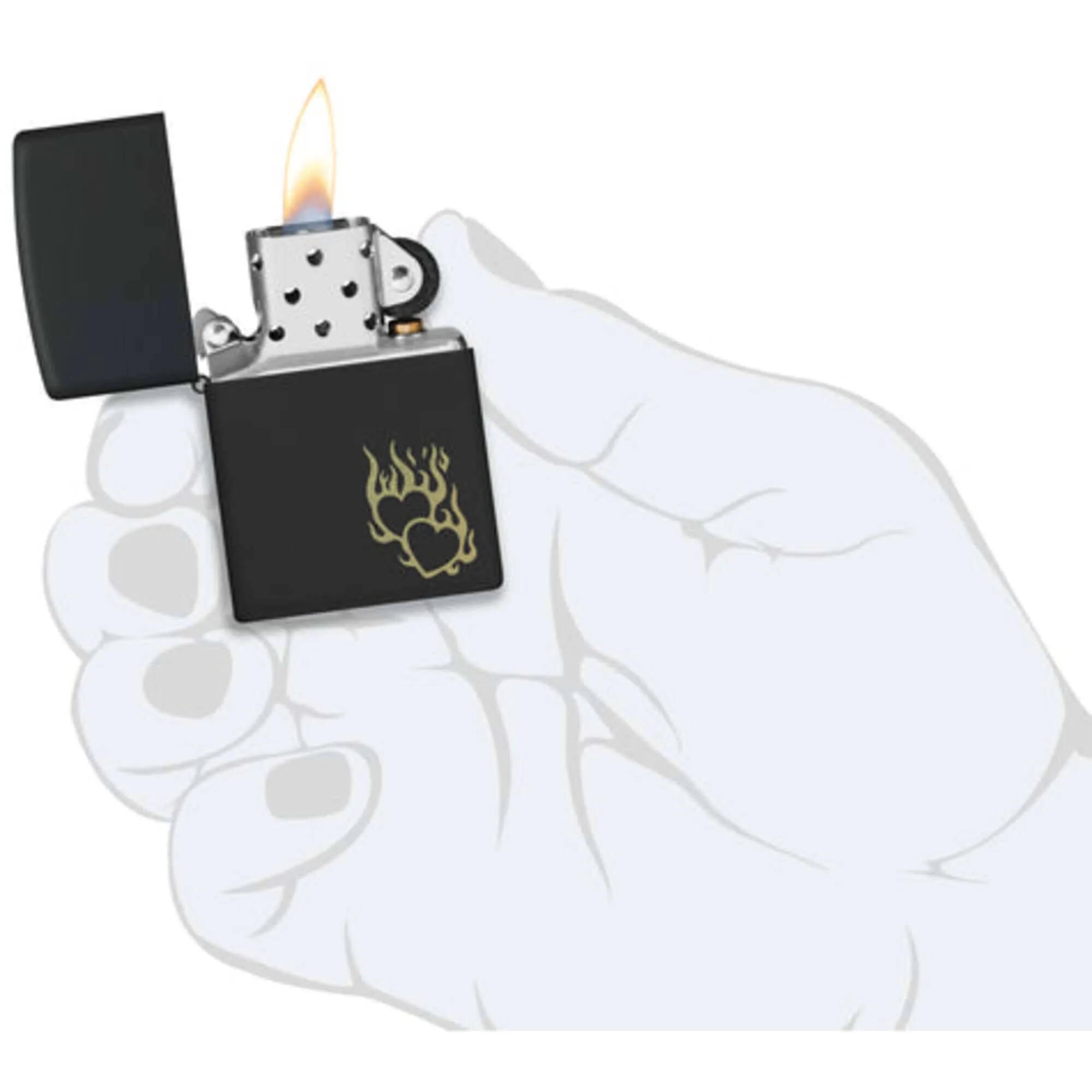 Zippo Windproof Pocket Lighter Pair of Flaming Hearts Design Black Matte 46004