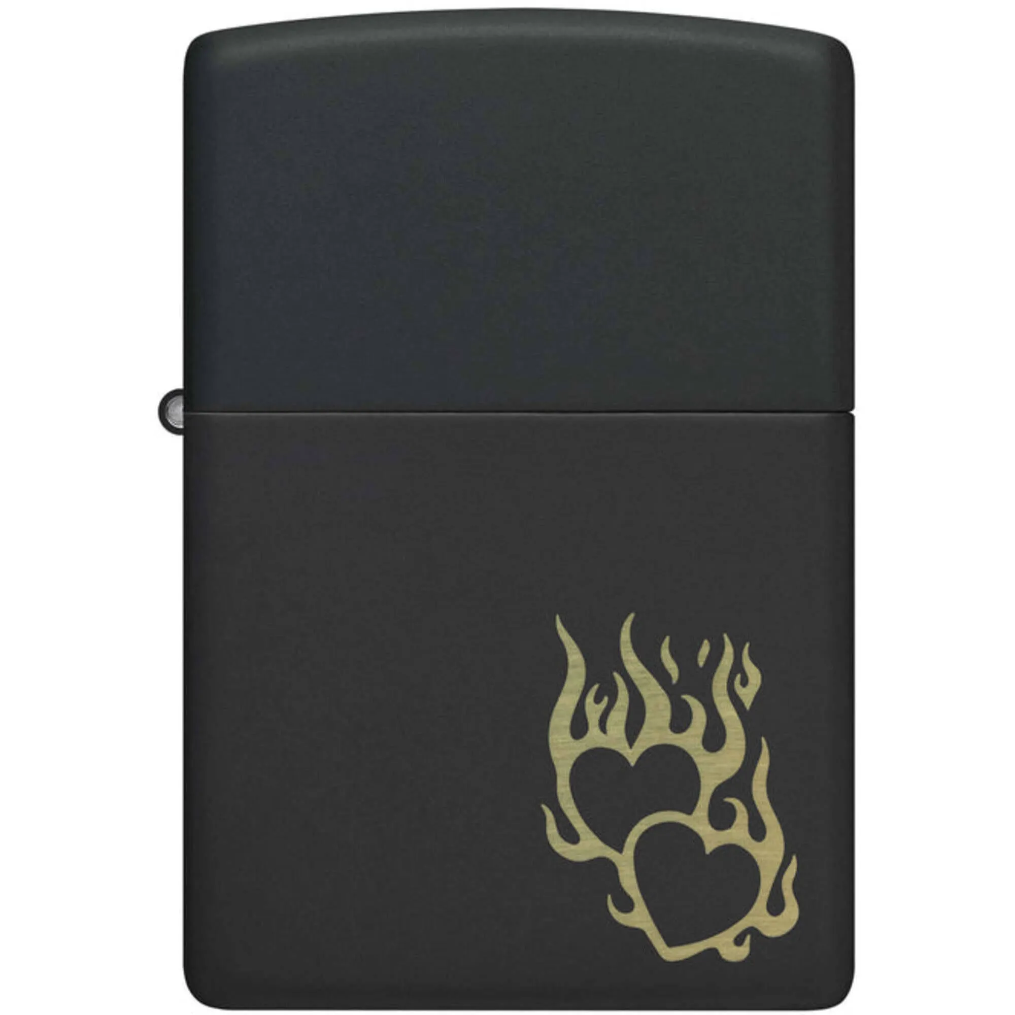 Zippo Windproof Pocket Lighter Pair of Flaming Hearts Design Black Matte 46004