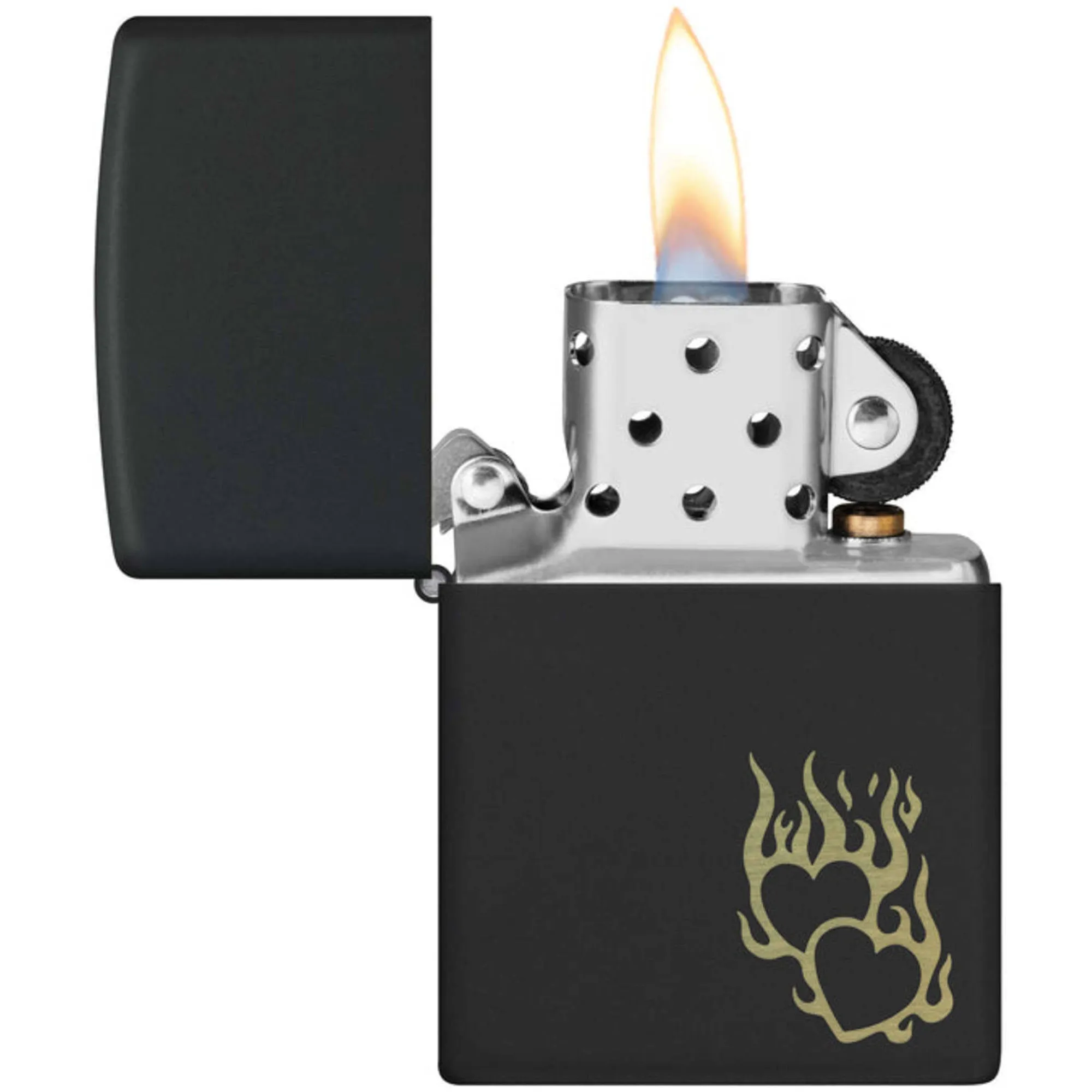 Zippo Windproof Pocket Lighter Pair of Flaming Hearts Design Black Matte 46004