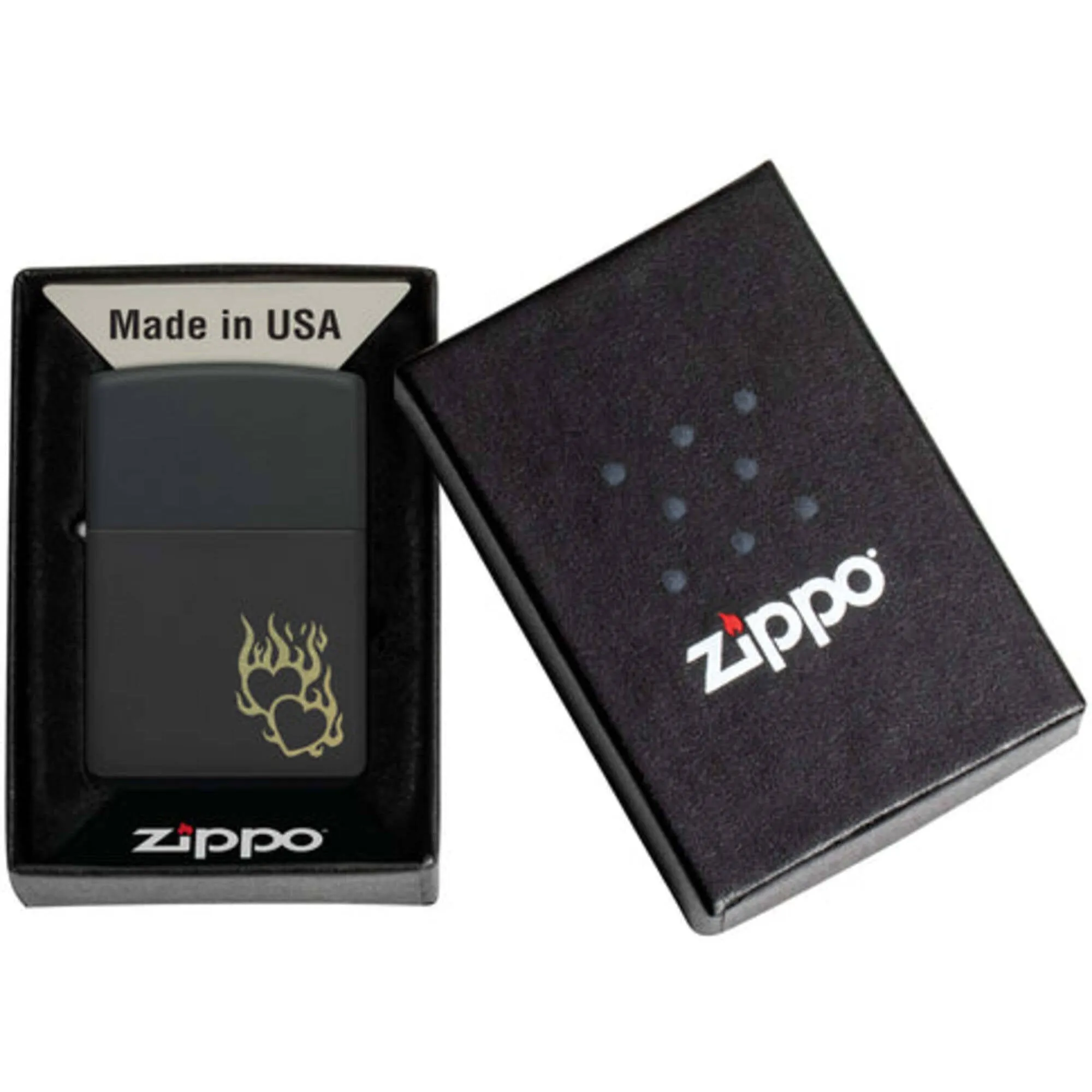 Zippo Windproof Pocket Lighter Pair of Flaming Hearts Design Black Matte 46004