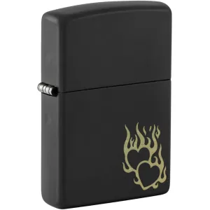Zippo Windproof Pocket Lighter Pair of Flaming Hearts Design Black Matte 46004