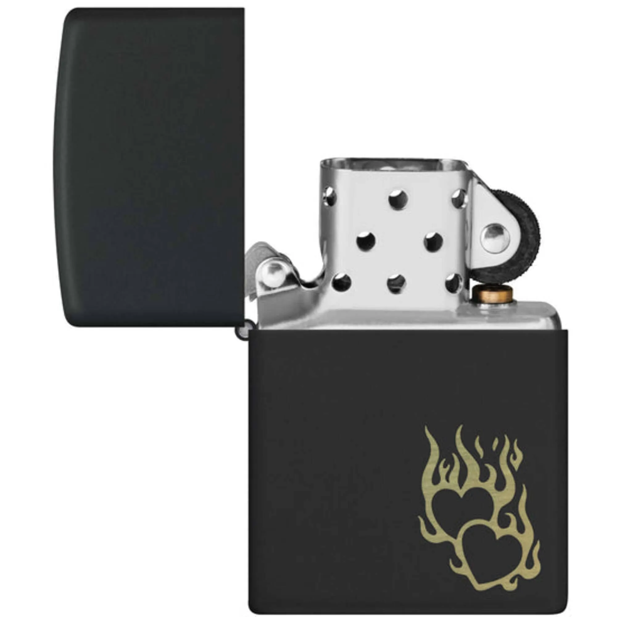 Zippo Windproof Pocket Lighter Pair of Flaming Hearts Design Black Matte 46004