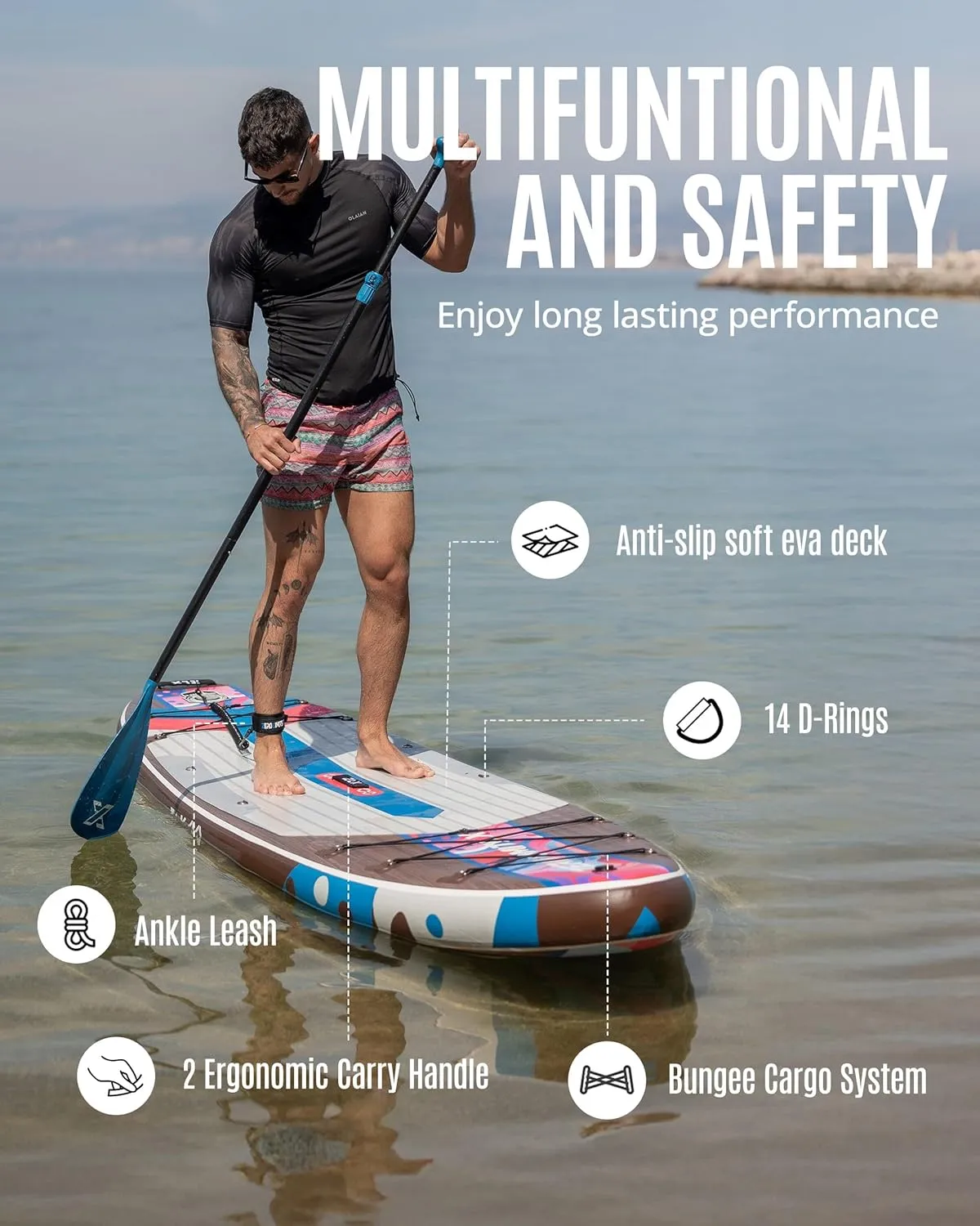 ZLX Inflatable Stand Up Paddle Board, 10'6" Extra Wide Blow Up Paddle Boards with Premium Balance Fin, Portable SUP Paddleboard for Adults, Stable Non-Slip Deck Pad for Beginner, All Skill Levels