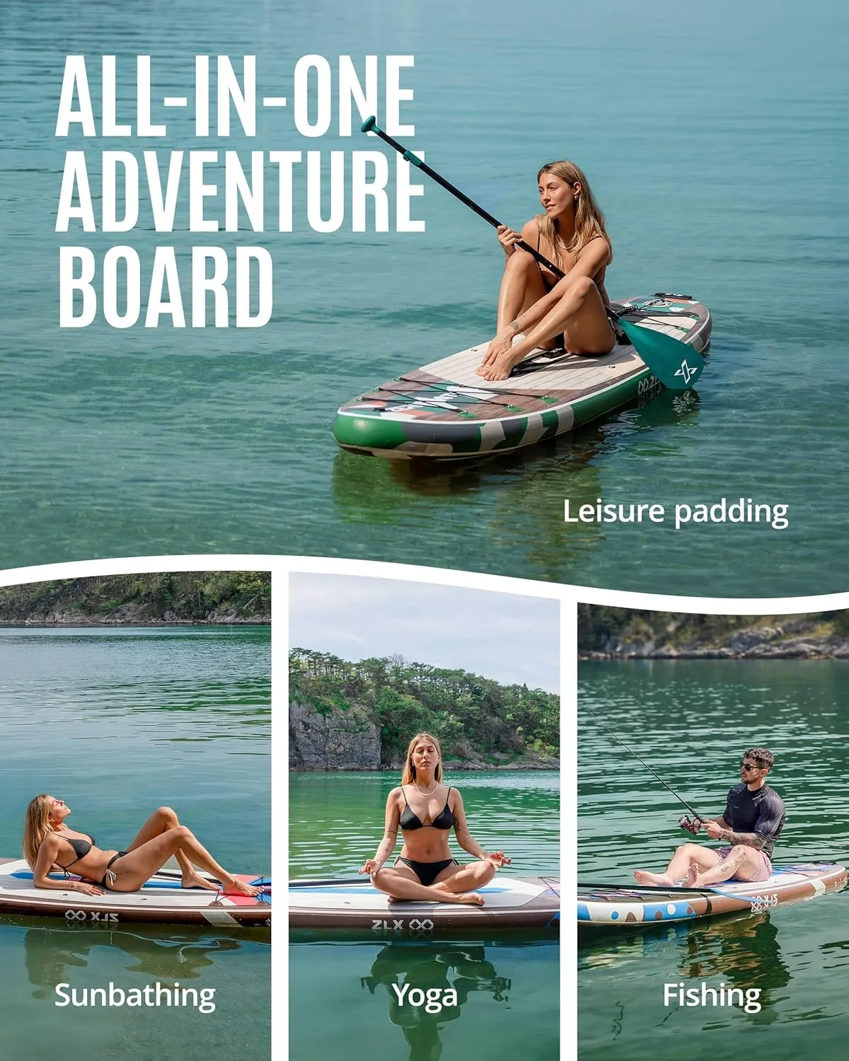 ZLX Inflatable Stand Up Paddle Board, 10'6" Extra Wide Blow Up Paddle Boards with Premium Balance Fin, Portable SUP Paddleboard for Adults, Stable Non-Slip Deck Pad for Beginner, All Skill Levels