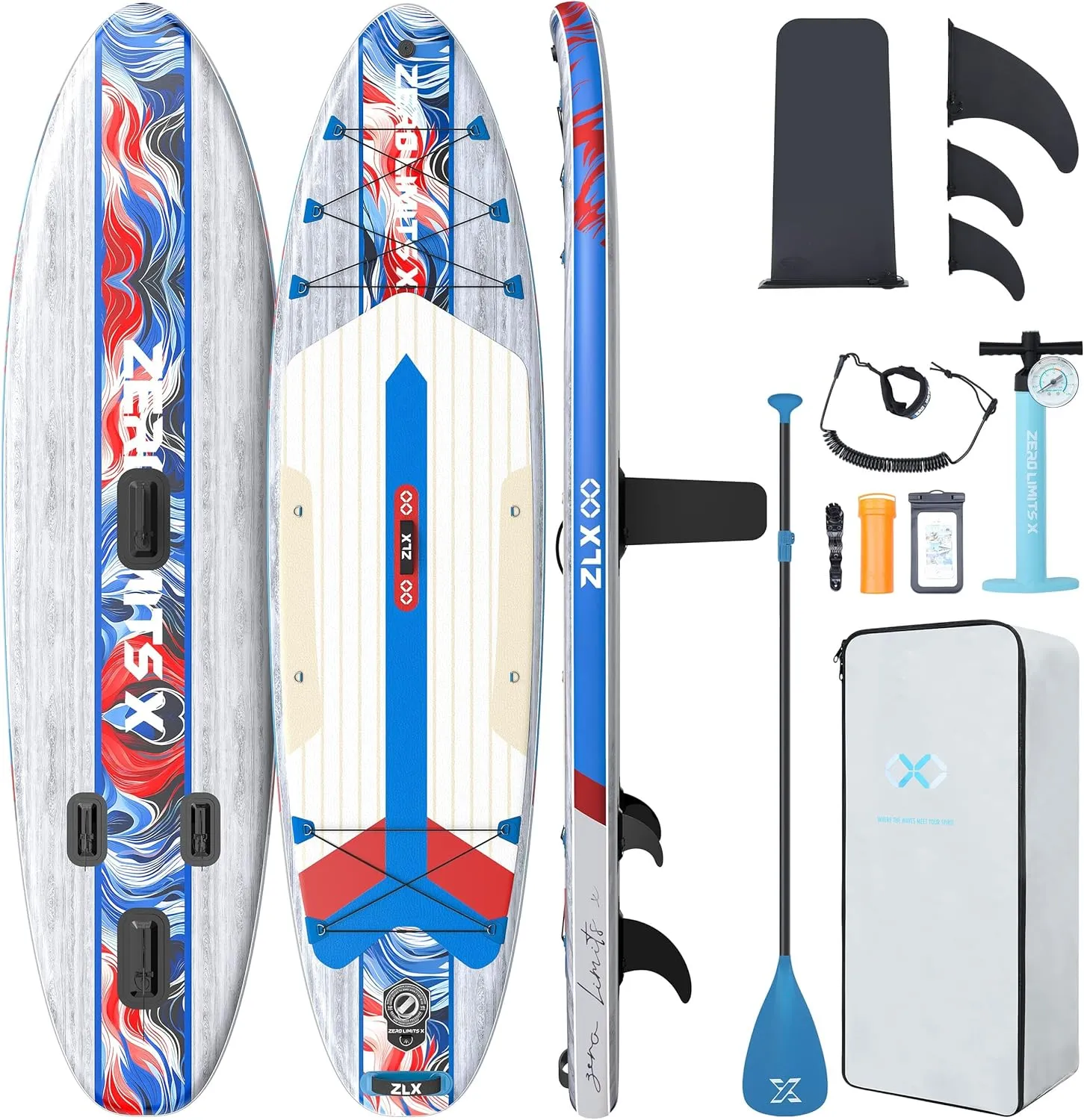 ZLX Inflatable Stand Up Paddle Board, 10'6" Extra Wide Blow Up Paddle Boards with Premium Balance Fin, Portable SUP Paddleboard for Adults, Stable Non-Slip Deck Pad for Beginner, All Skill Levels